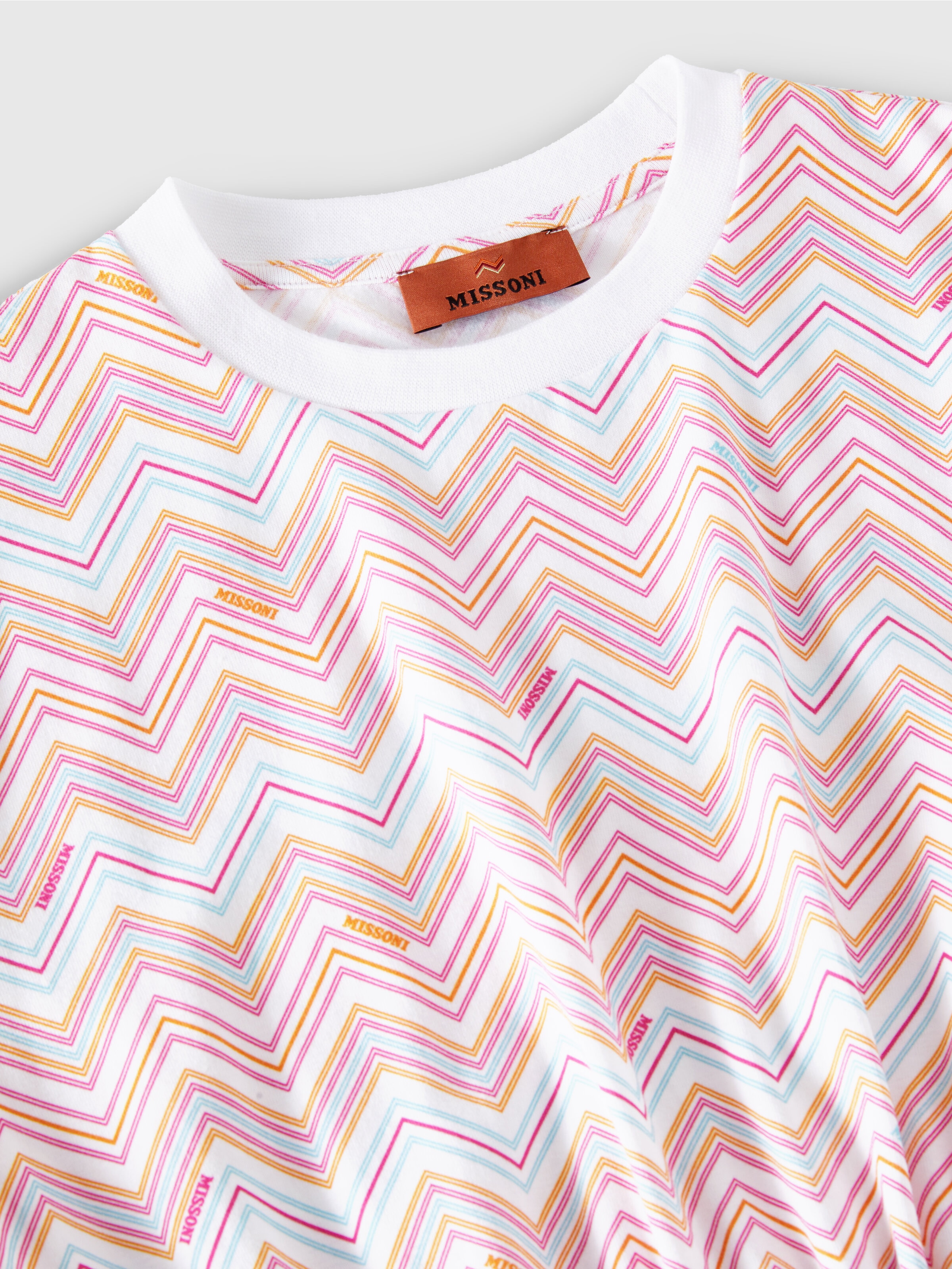 Vestido con estampado zigzag y cintura elástica, Blanco Multicolor   - 2