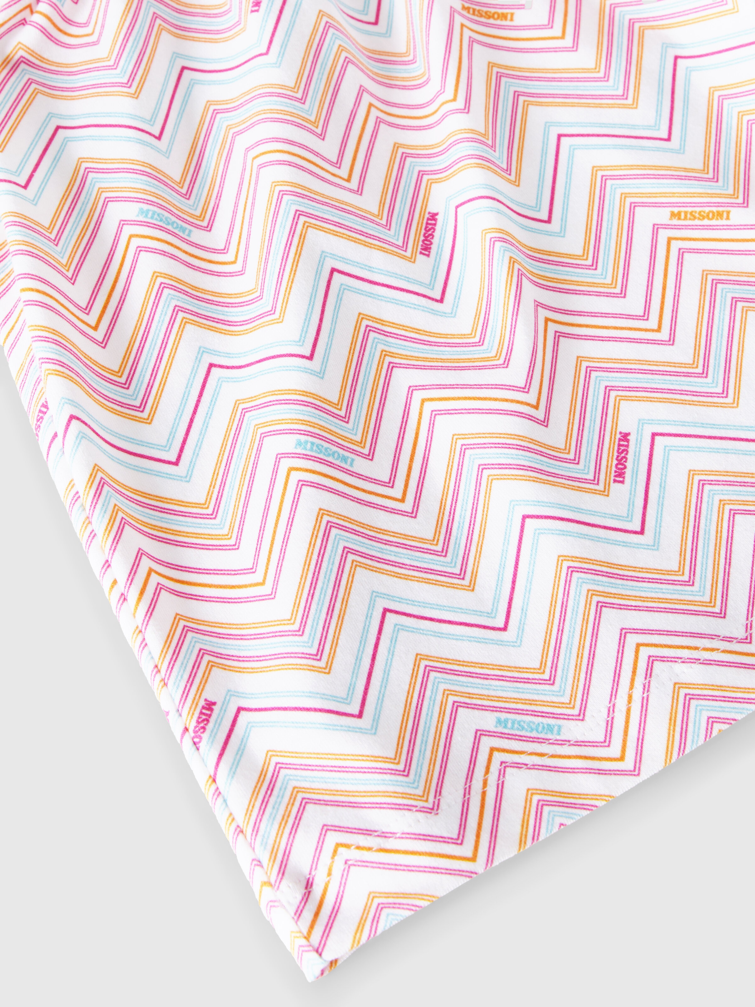 Vestido con estampado zigzag y cintura elástica, Blanco Multicolor   - 3