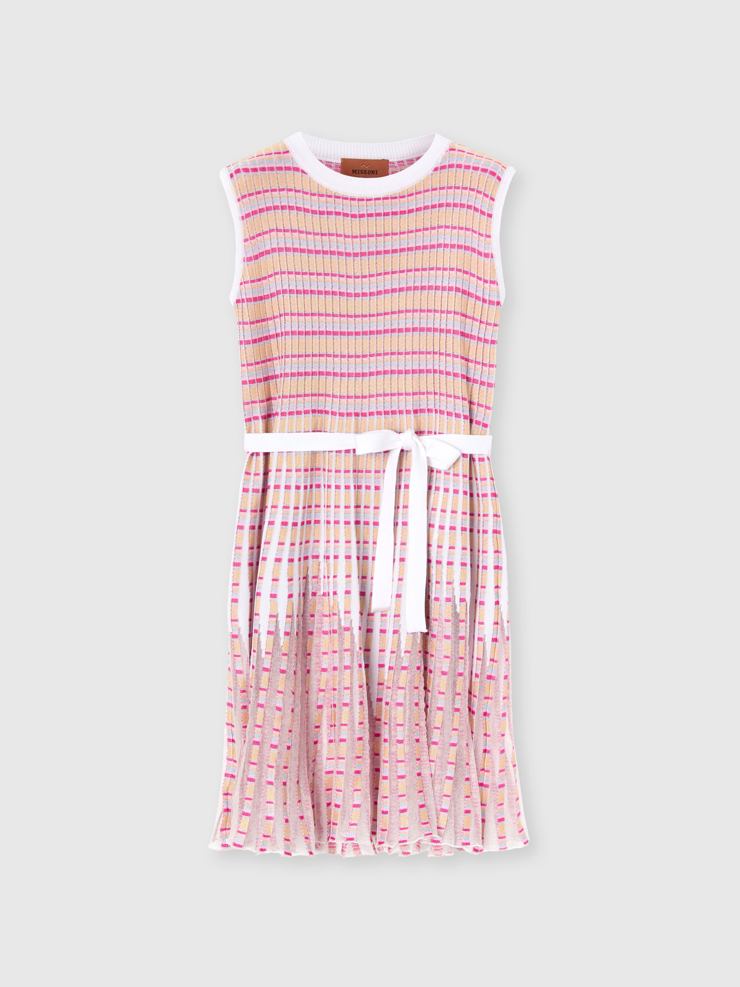 Striped dress with pleated skirt in 100% viscose, Multicoloured  - 0
