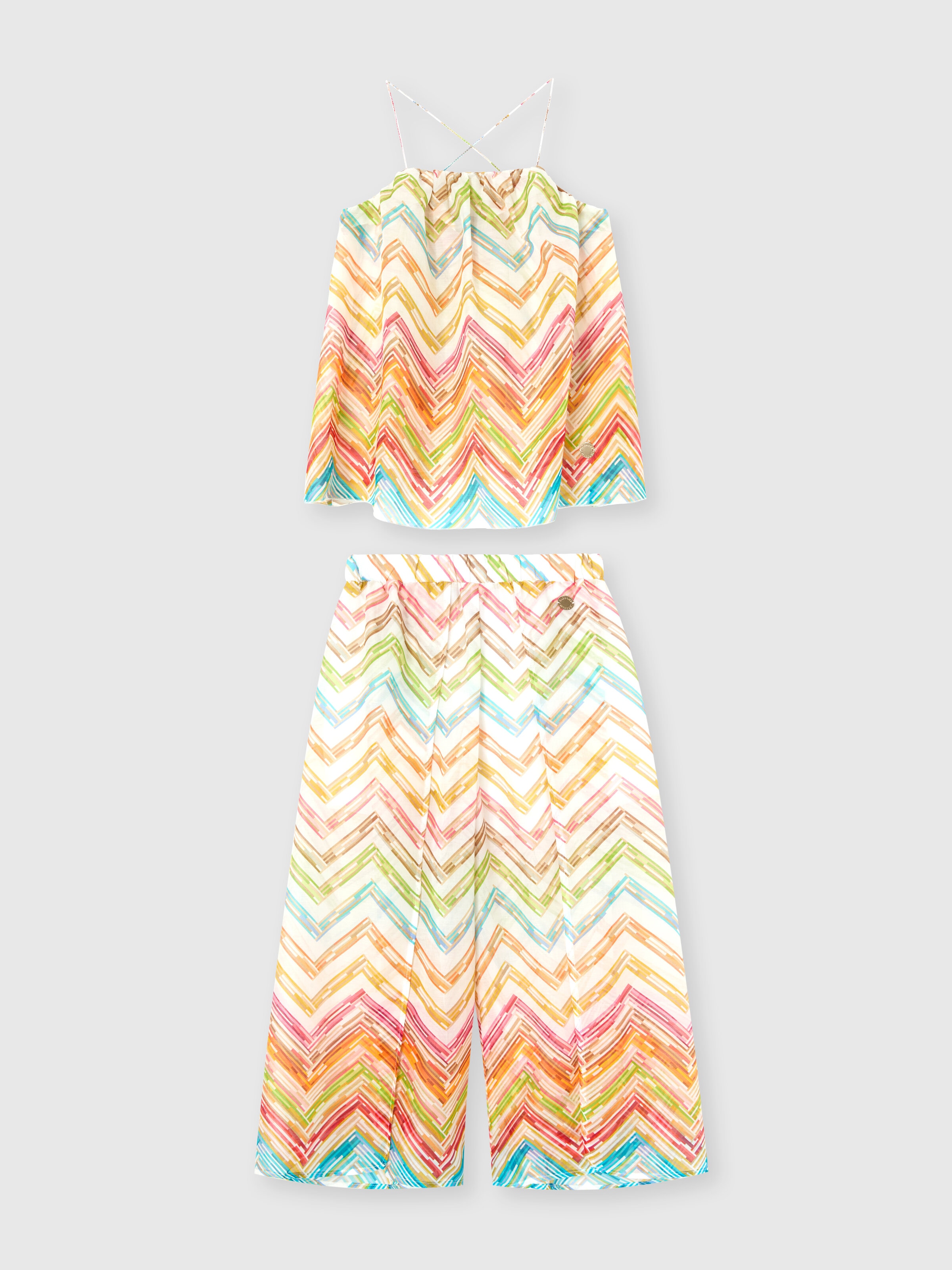 Conjunto de dos piezas de top y pantalón con estampado de puntos en zigzag, Blanco Multicolor   - 0