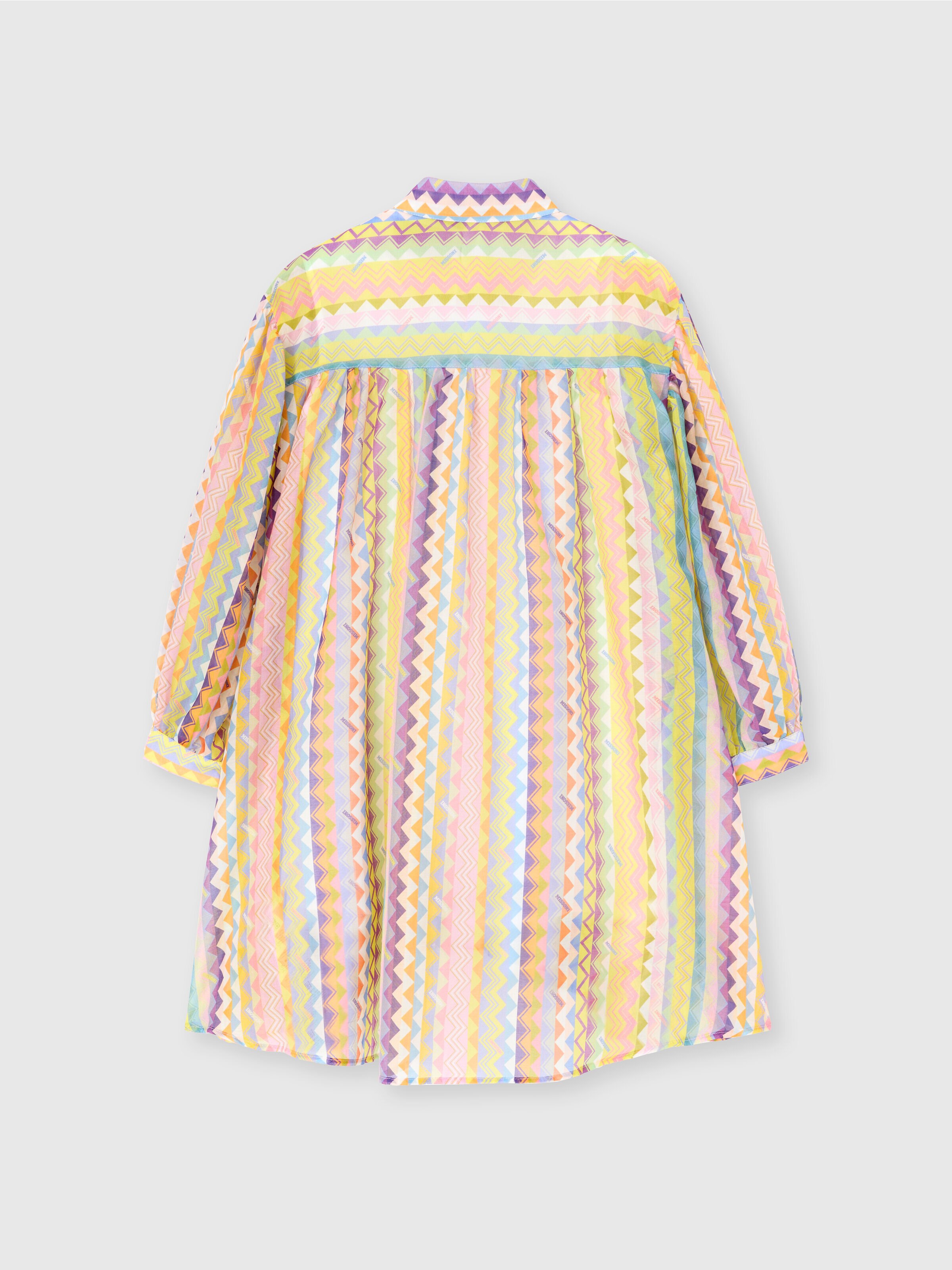 Cotton and silk blend dress with zig-zag pattern, Multicoloured  - 1