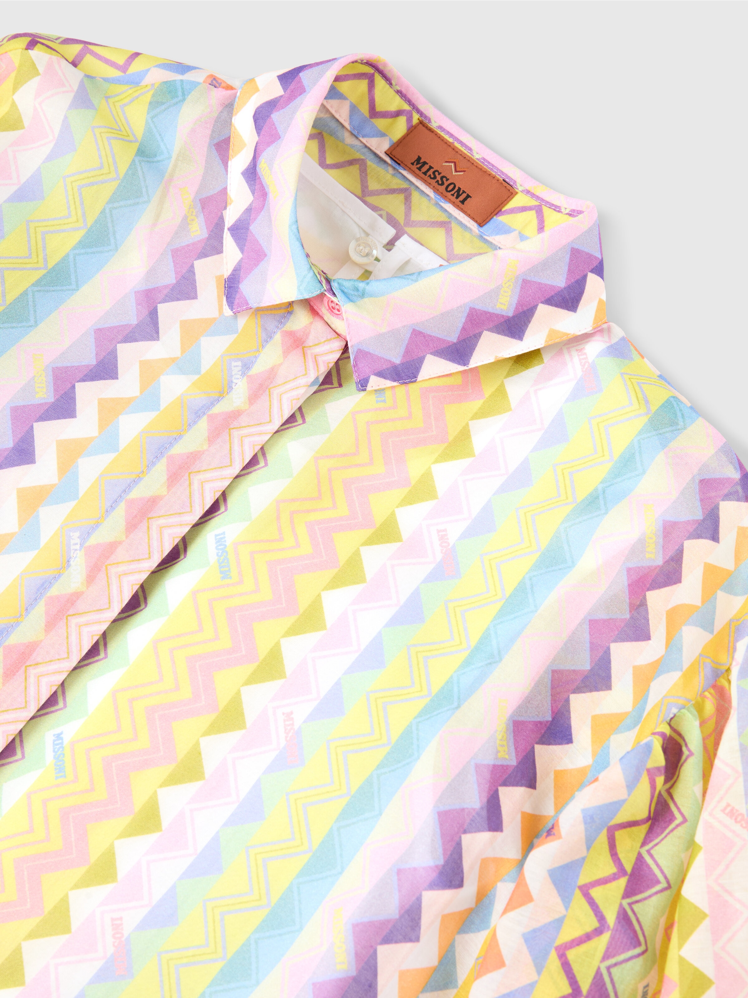 Cotton and silk blend dress with zig-zag pattern, Multicoloured  - 2