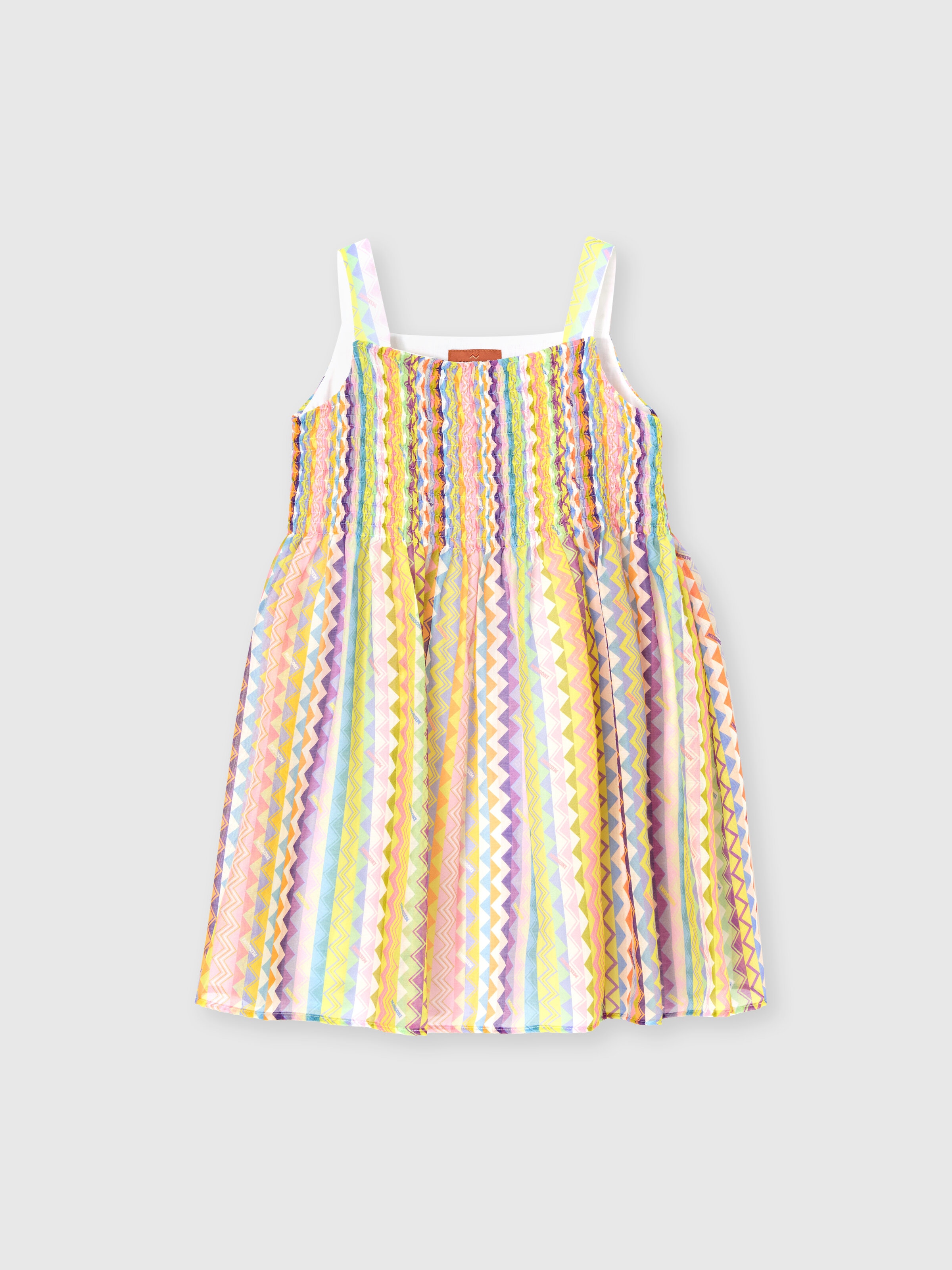 Cotton blend flared dress with zigzag print, Multicoloured  - 0