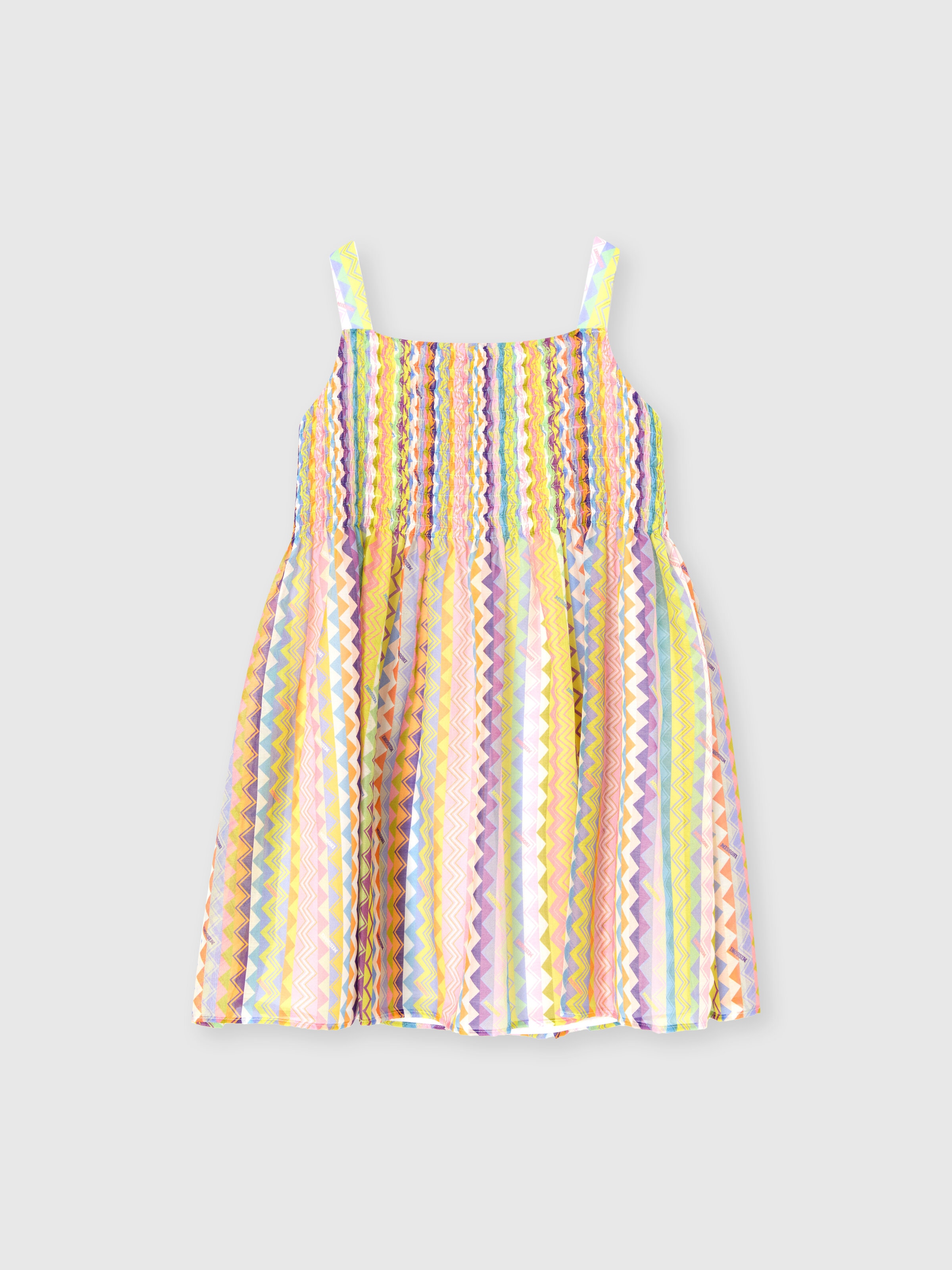 Cotton blend flared dress with zigzag print, Multicoloured  - 1