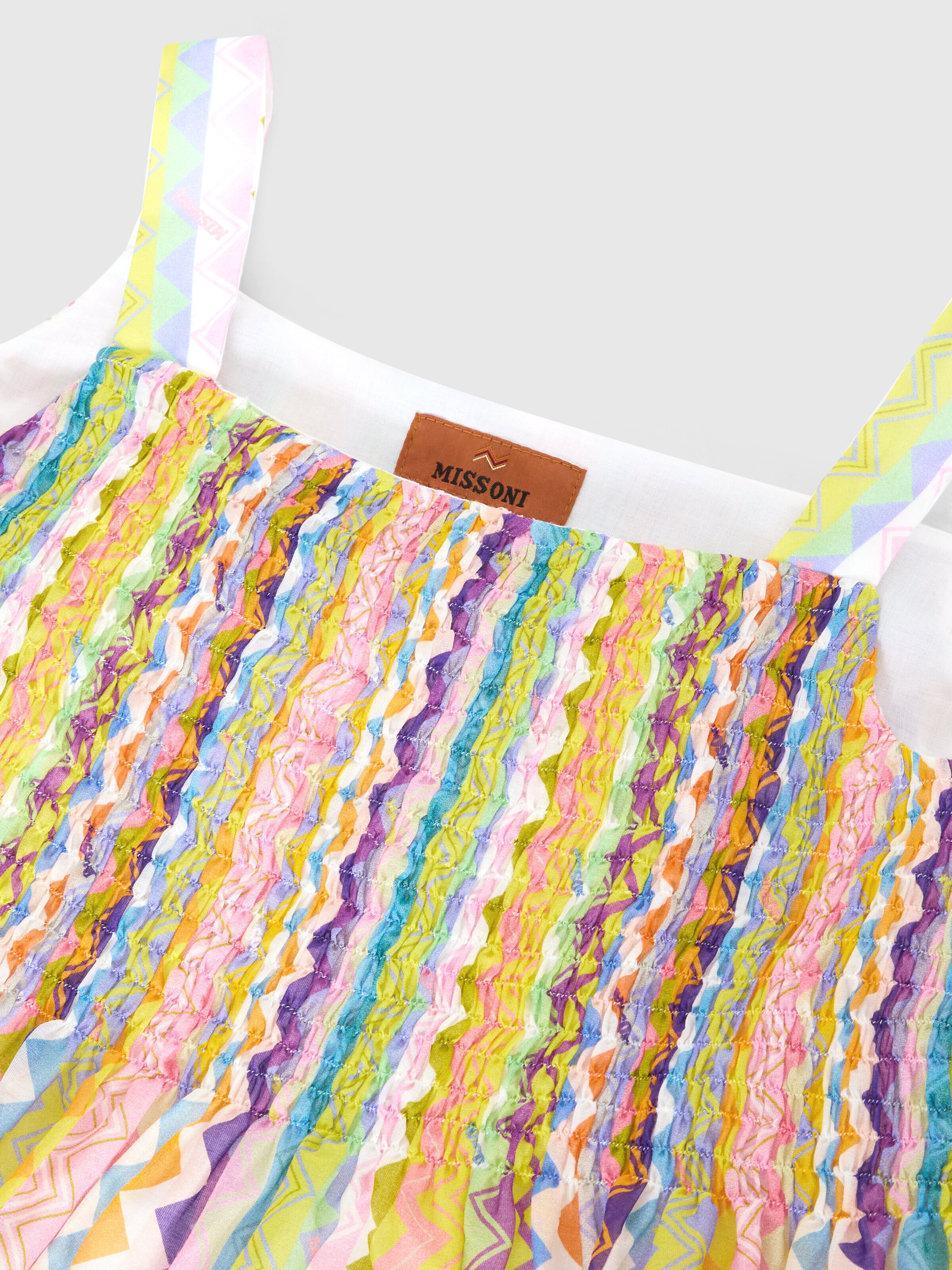 Cotton blend flared dress with zigzag print, Multicoloured  - 2