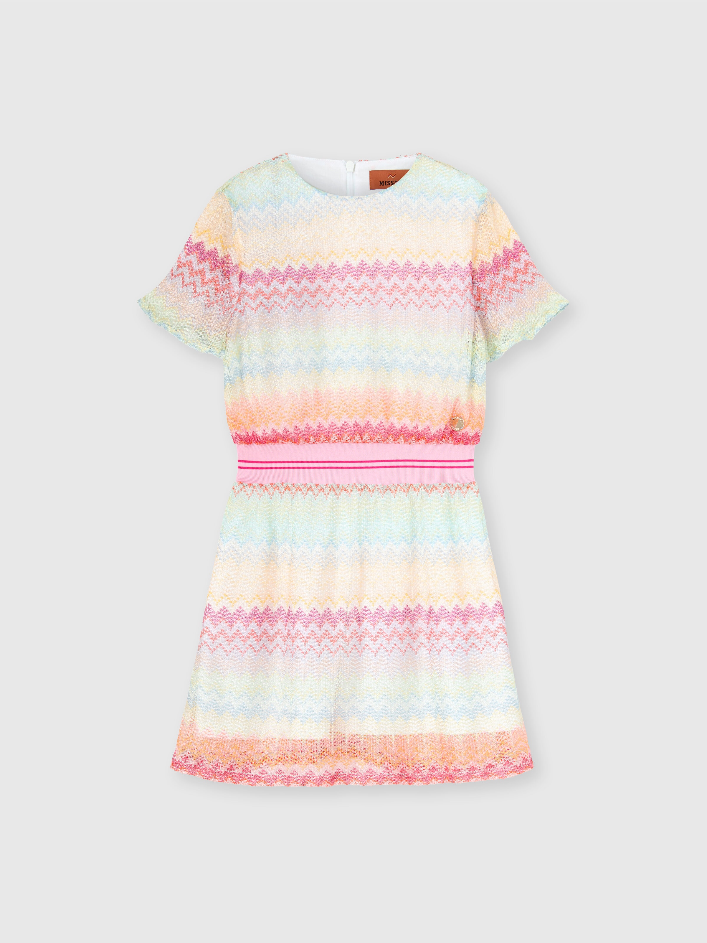 Short viscose dress with chevron pattern, Multicoloured  - 0