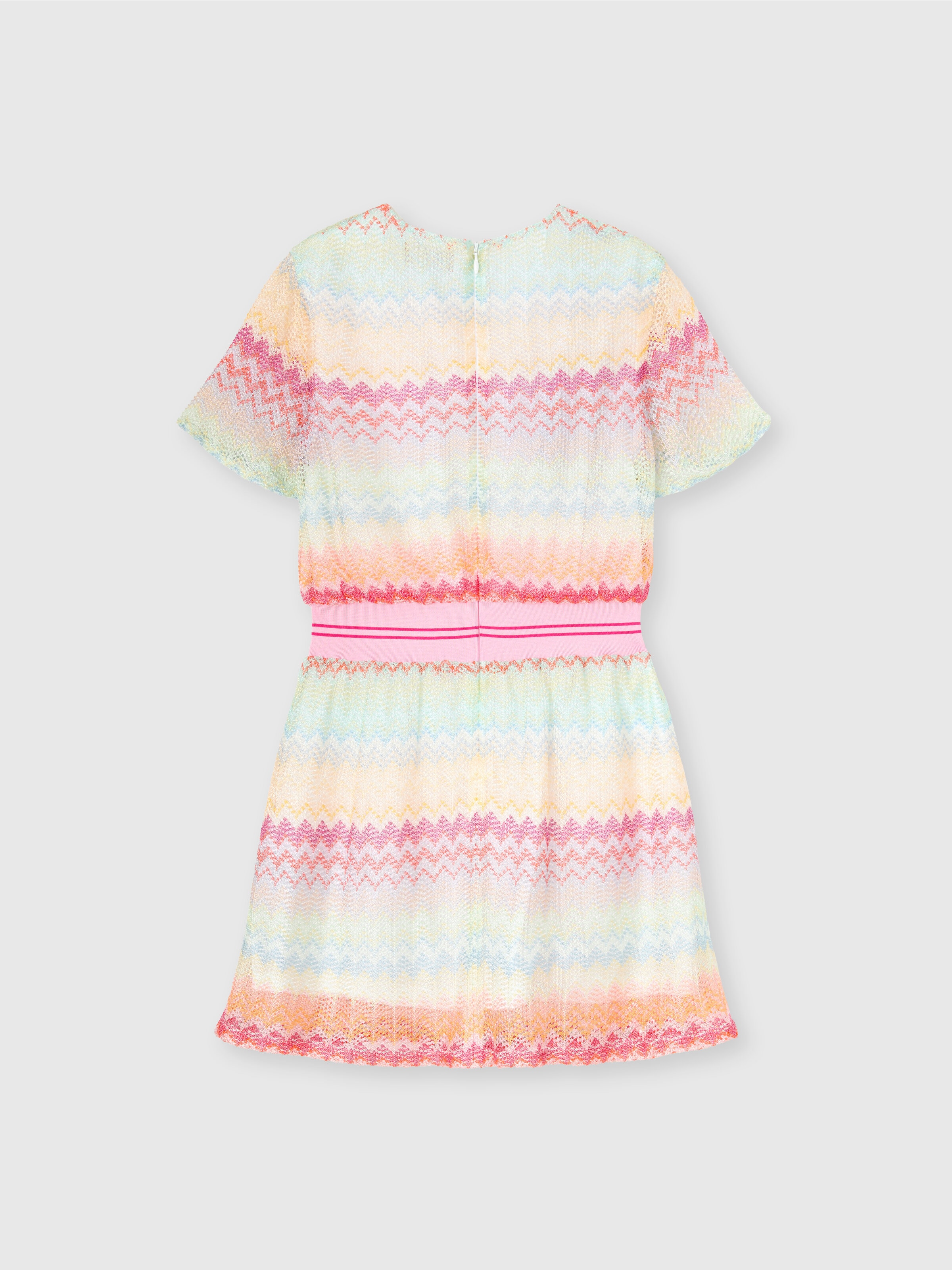 Short viscose dress with chevron pattern, Multicoloured  - 1
