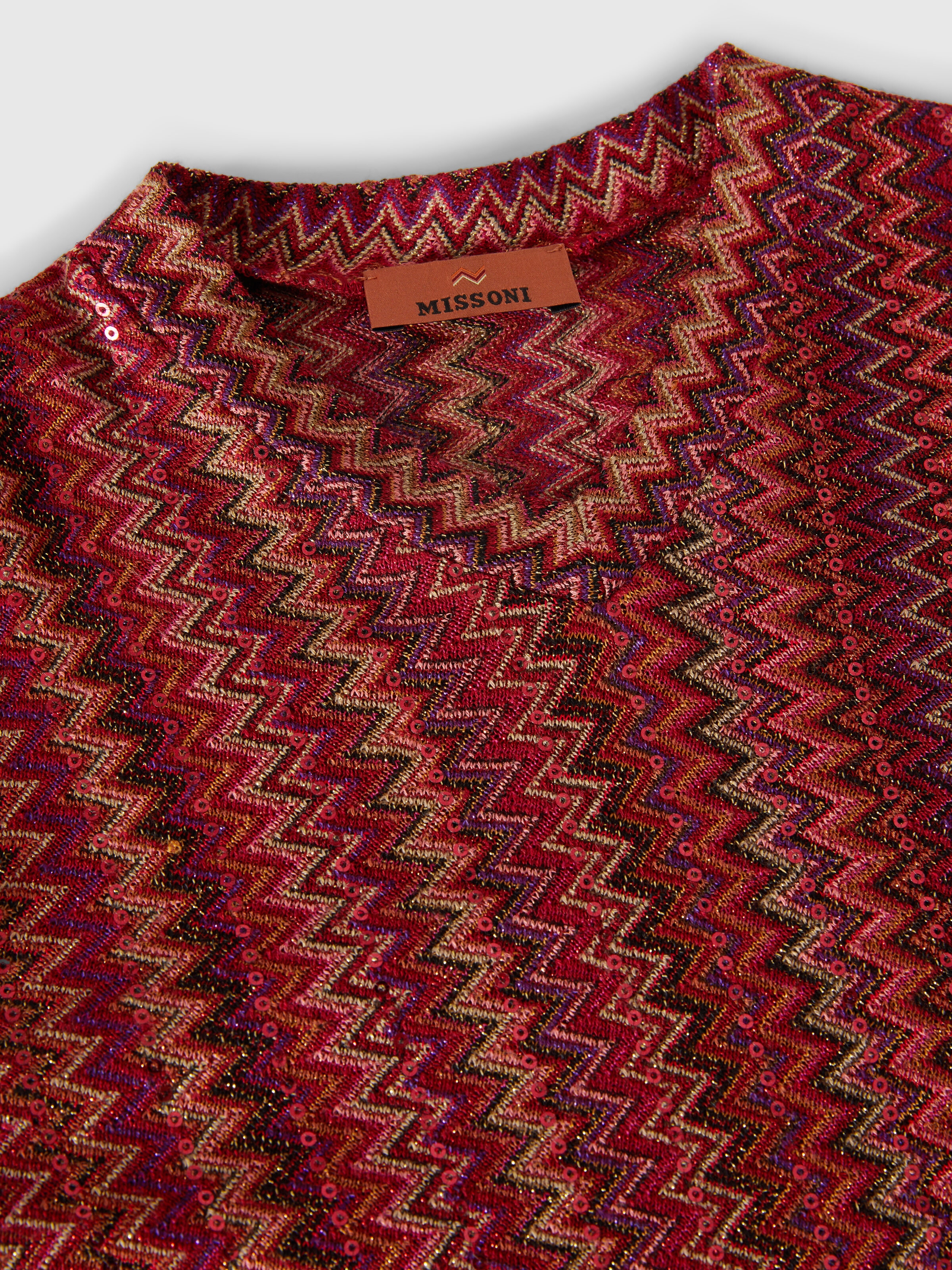 Vestido caftán de viscosa y lamé con motivo chevron y flecos, Multicolor  - 2
