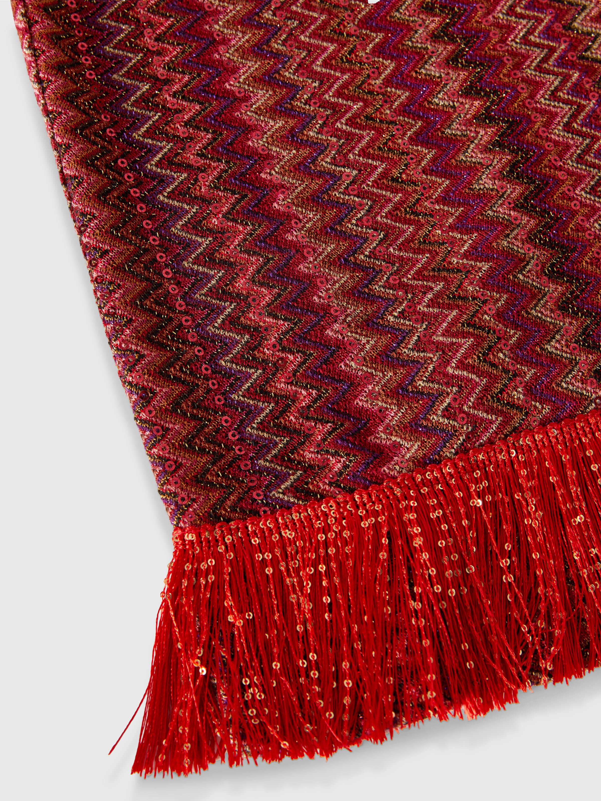 Vestido caftán de viscosa y lamé con motivo chevron y flecos, Multicolor  - 3