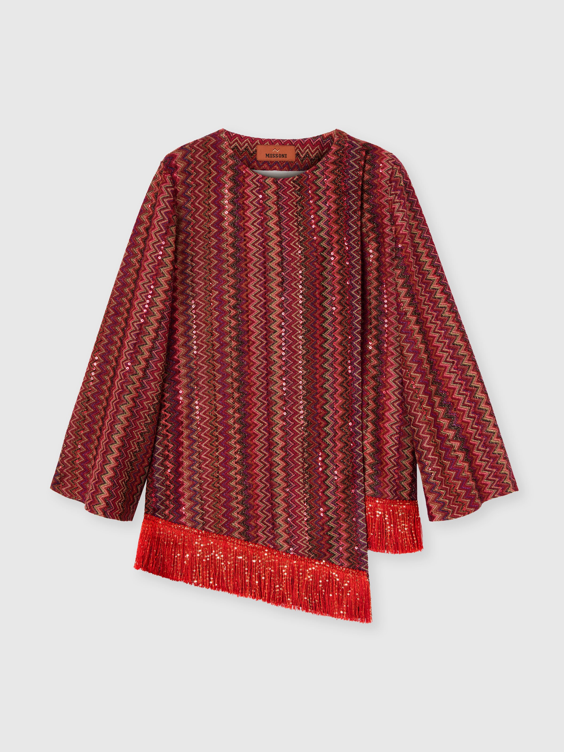 Camisa asimétrica de manga larga con estampado chevron, Multicolor  - 0