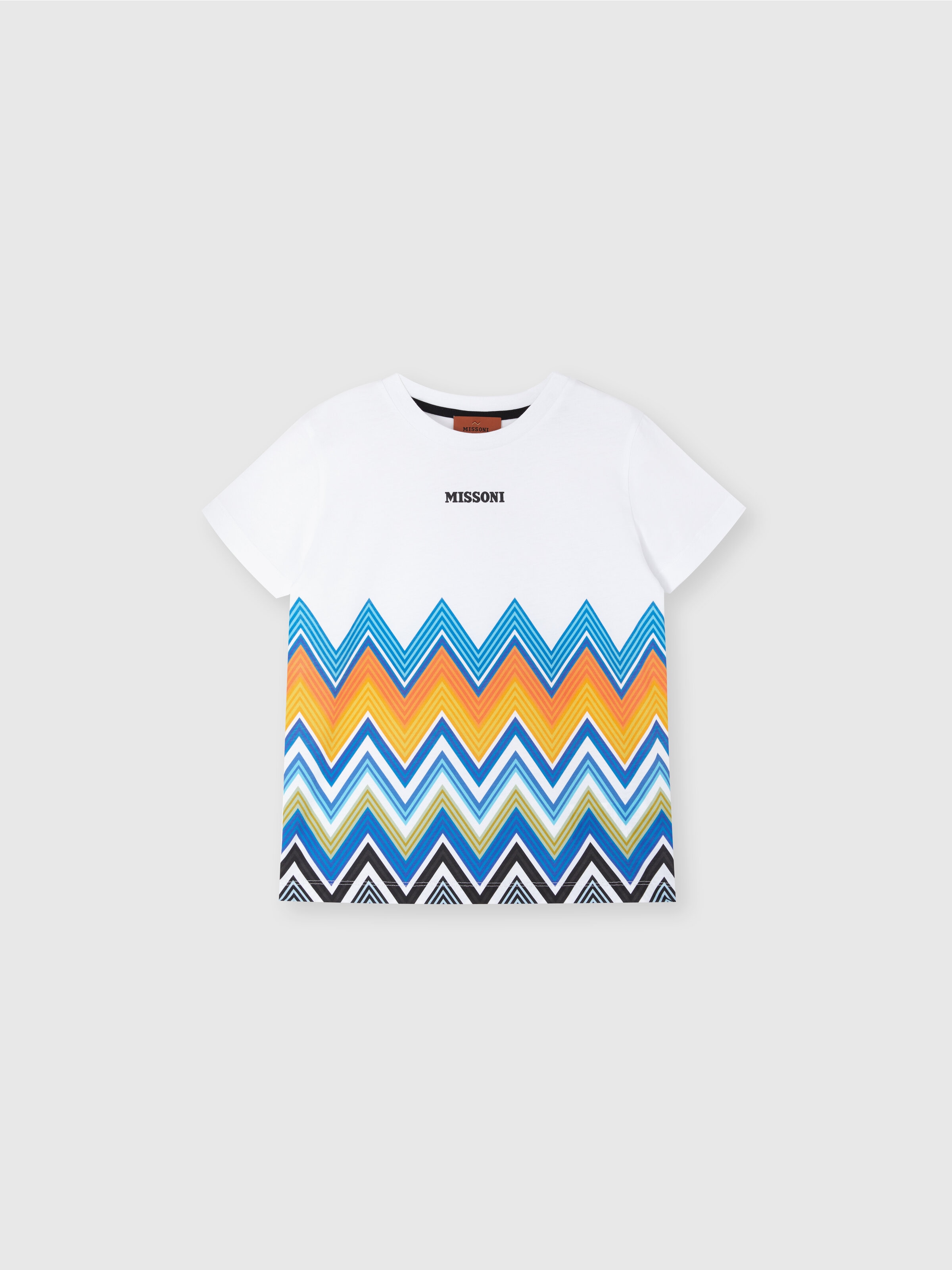 マキシジグザグプリントのクルーネックTシャツ, ホワイト  - 0
