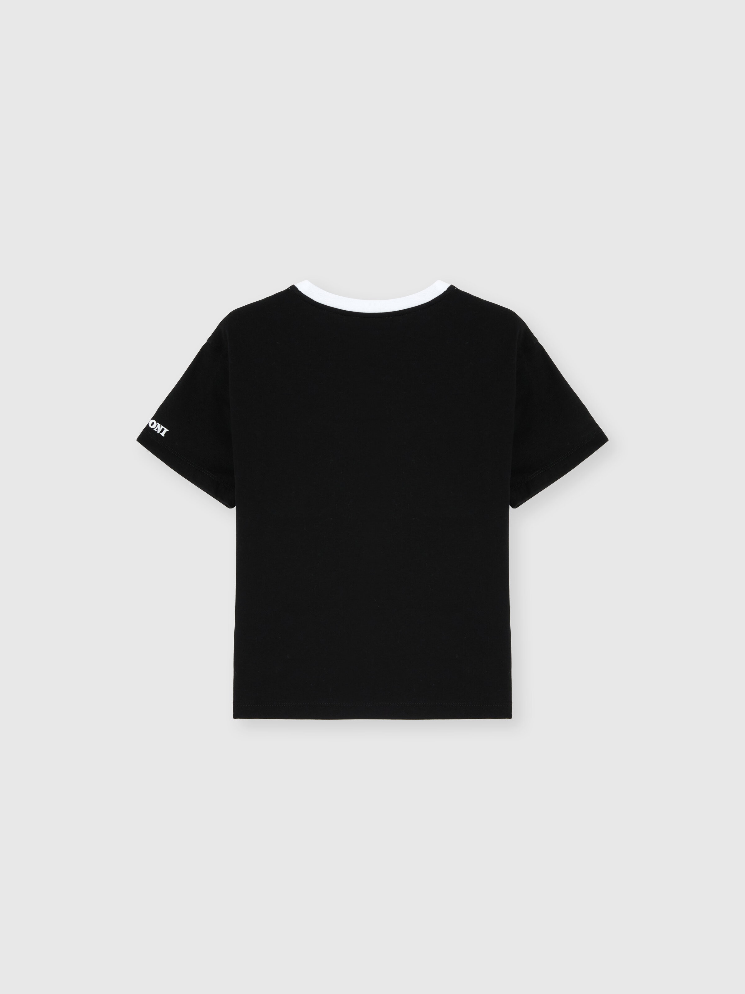 Crew-neck T-shirt with zigzag print on pocket, Black - 1