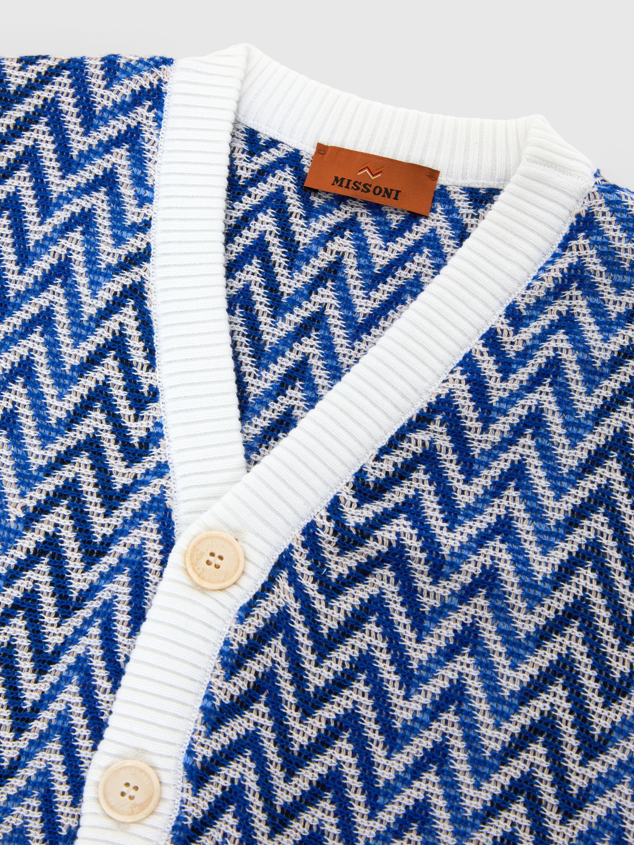 Chevron knit cardigan, Blue - 3