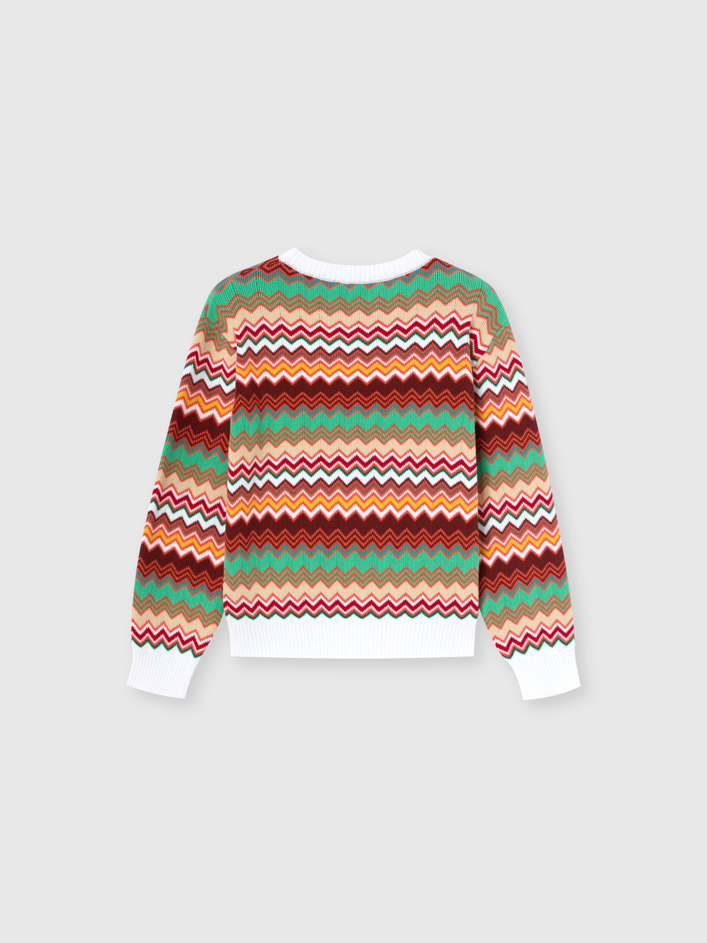 Suéter de cuello redondo con punto en chevron, Multicolor  - 1