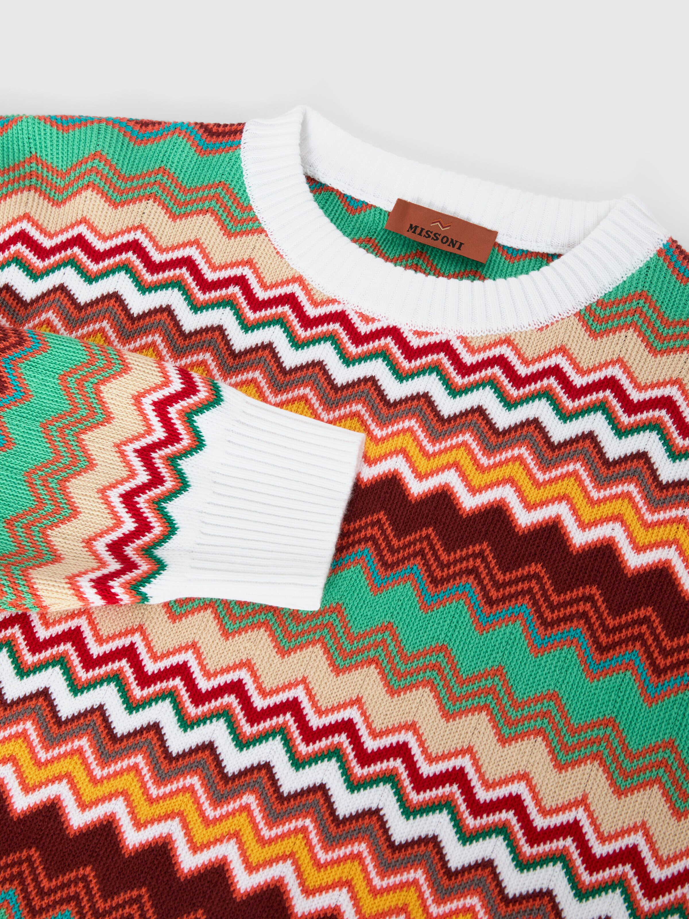 Suéter de cuello redondo con punto en chevron, Multicolor  - 2