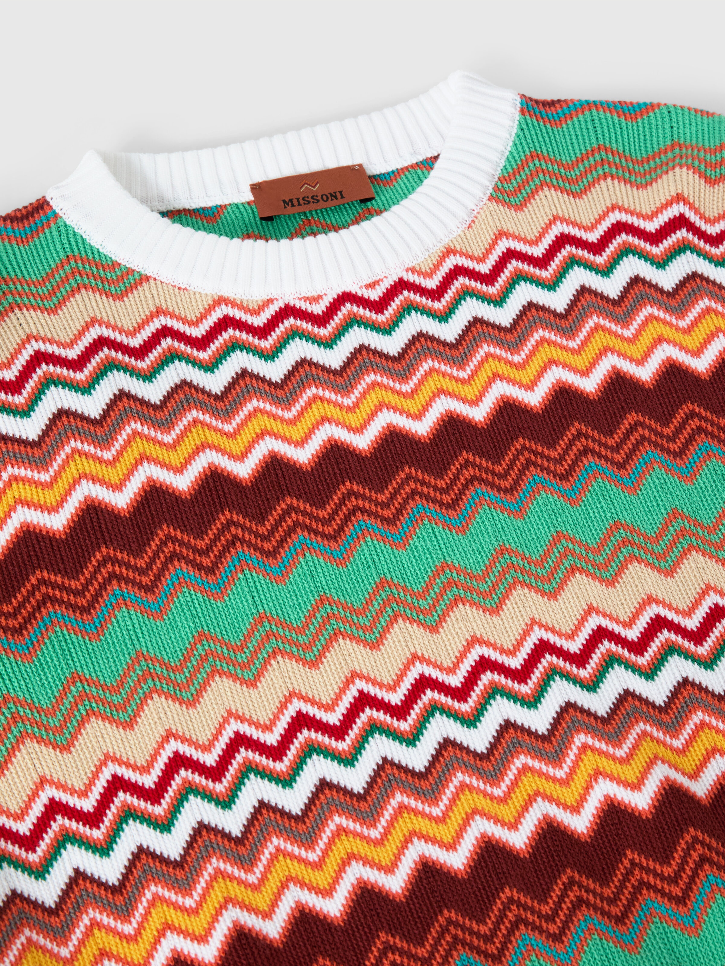 Suéter de cuello redondo con punto en chevron, Multicolor  - 3