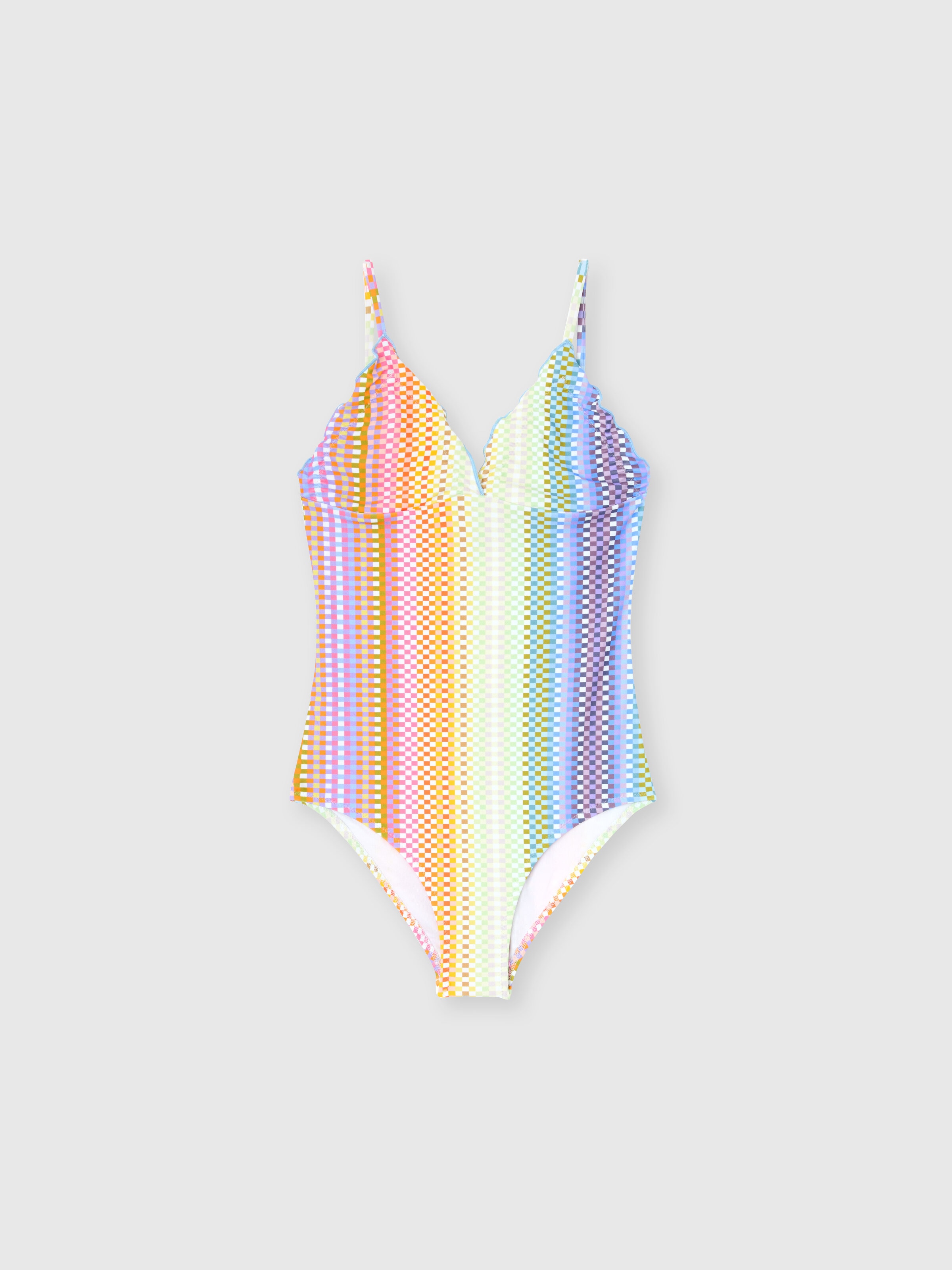One-piece swimsuit with checkered print, Multicoloured  - 0