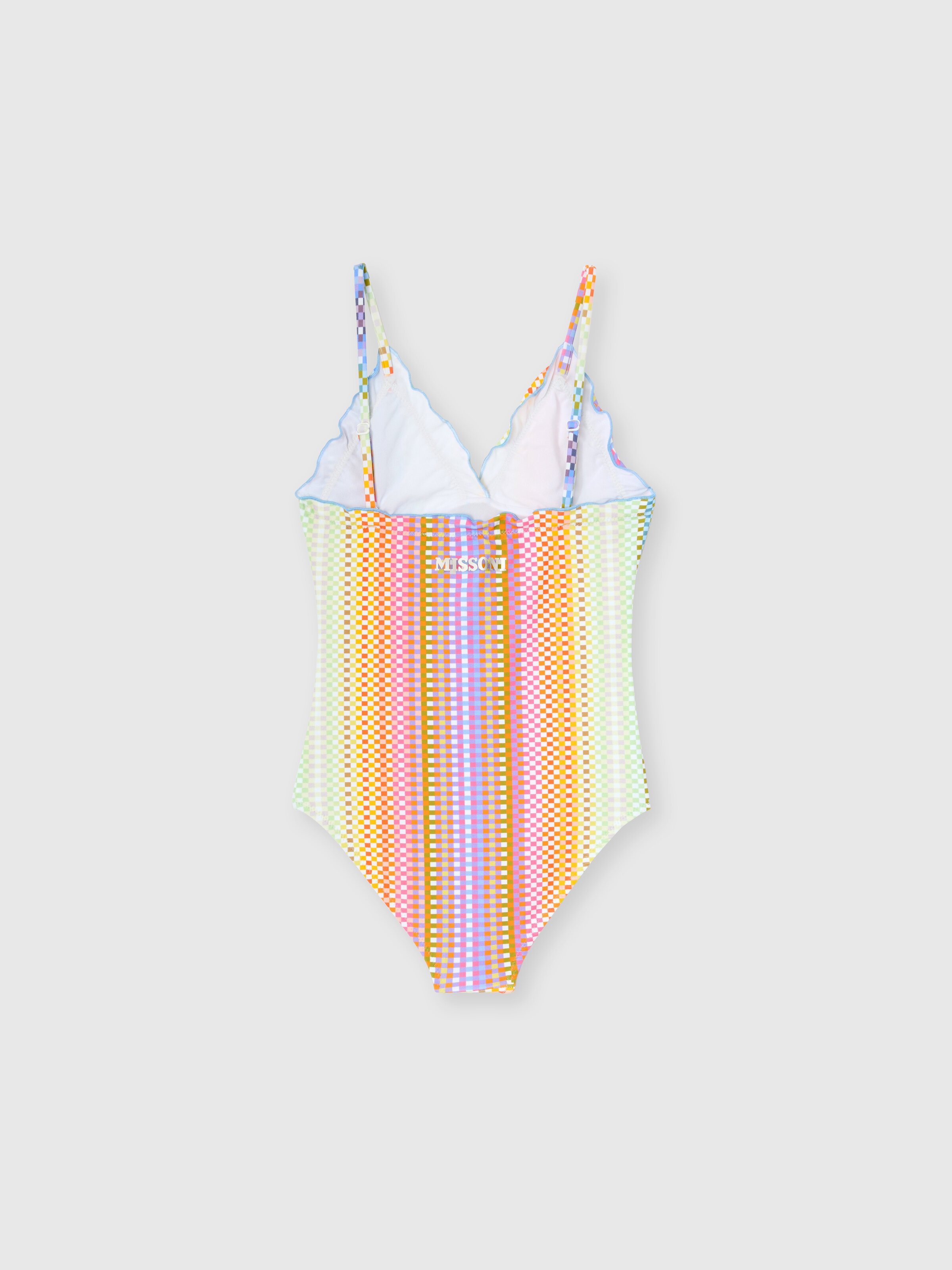 One-piece swimsuit with checkered print, Multicoloured  - 1
