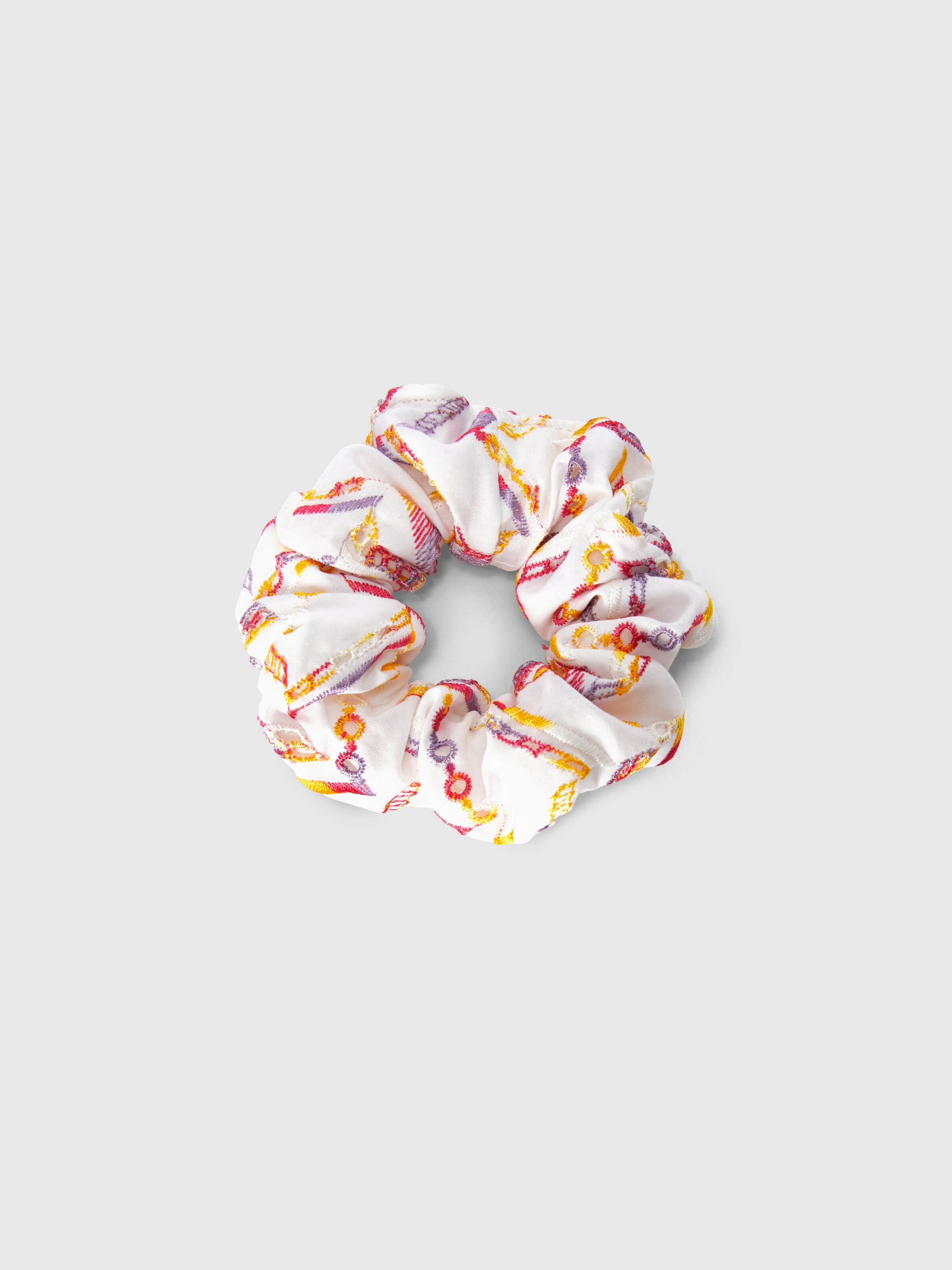 Scrunchie para el cabello con bordado zig zag, Blanco Multicolor   - 0
