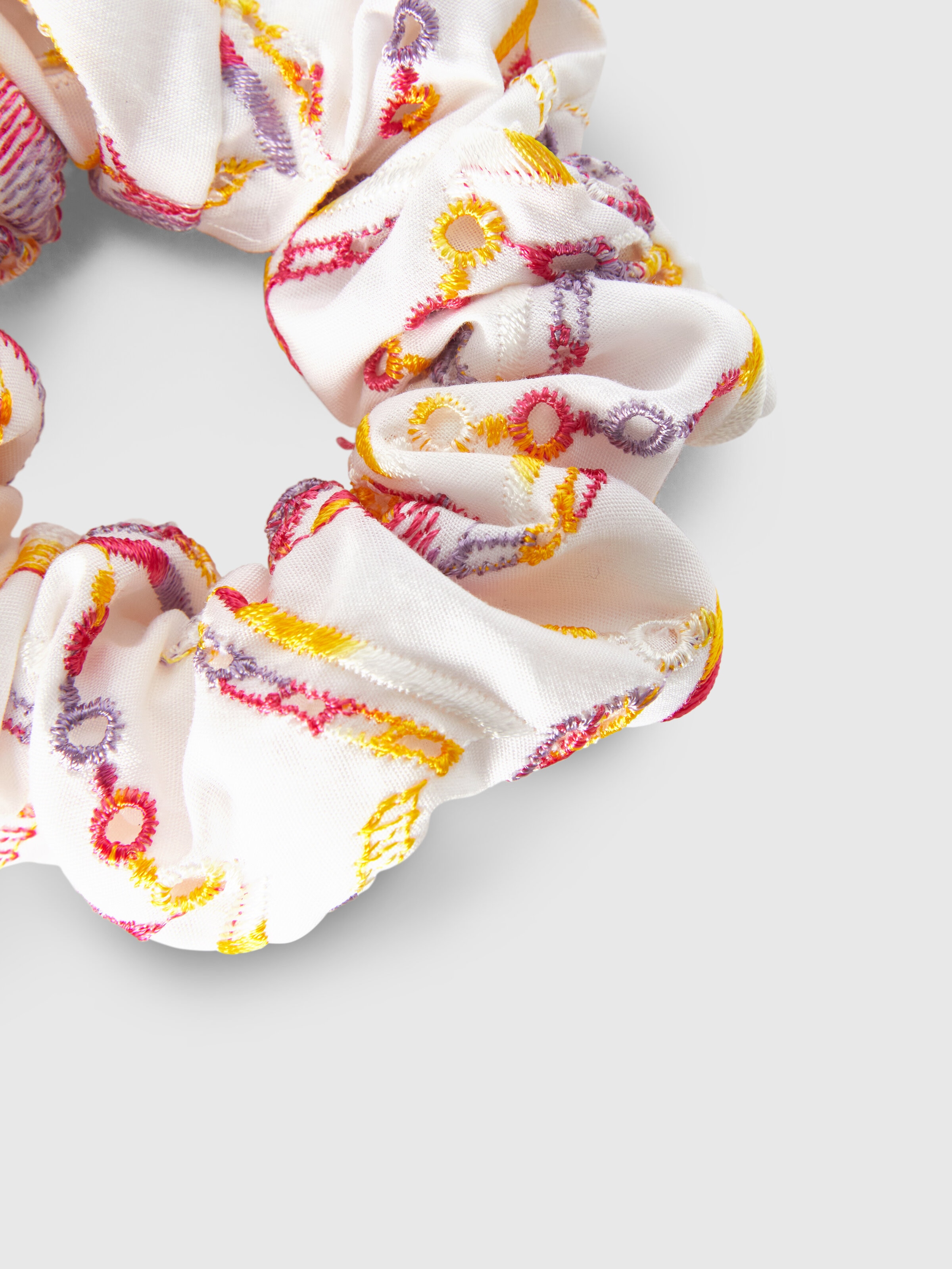 Scrunchie para el cabello con bordado zig zag, Blanco Multicolor   - 1