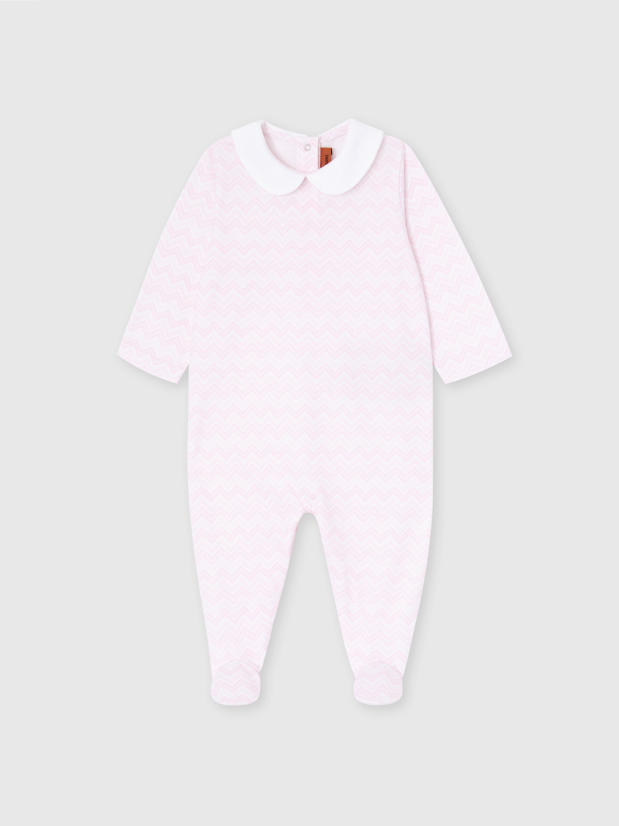 Conjunto de pelele y gorrito para recién nacido en 100 % algodón con estampado en zigzag, Blanco &  Rosa - 1