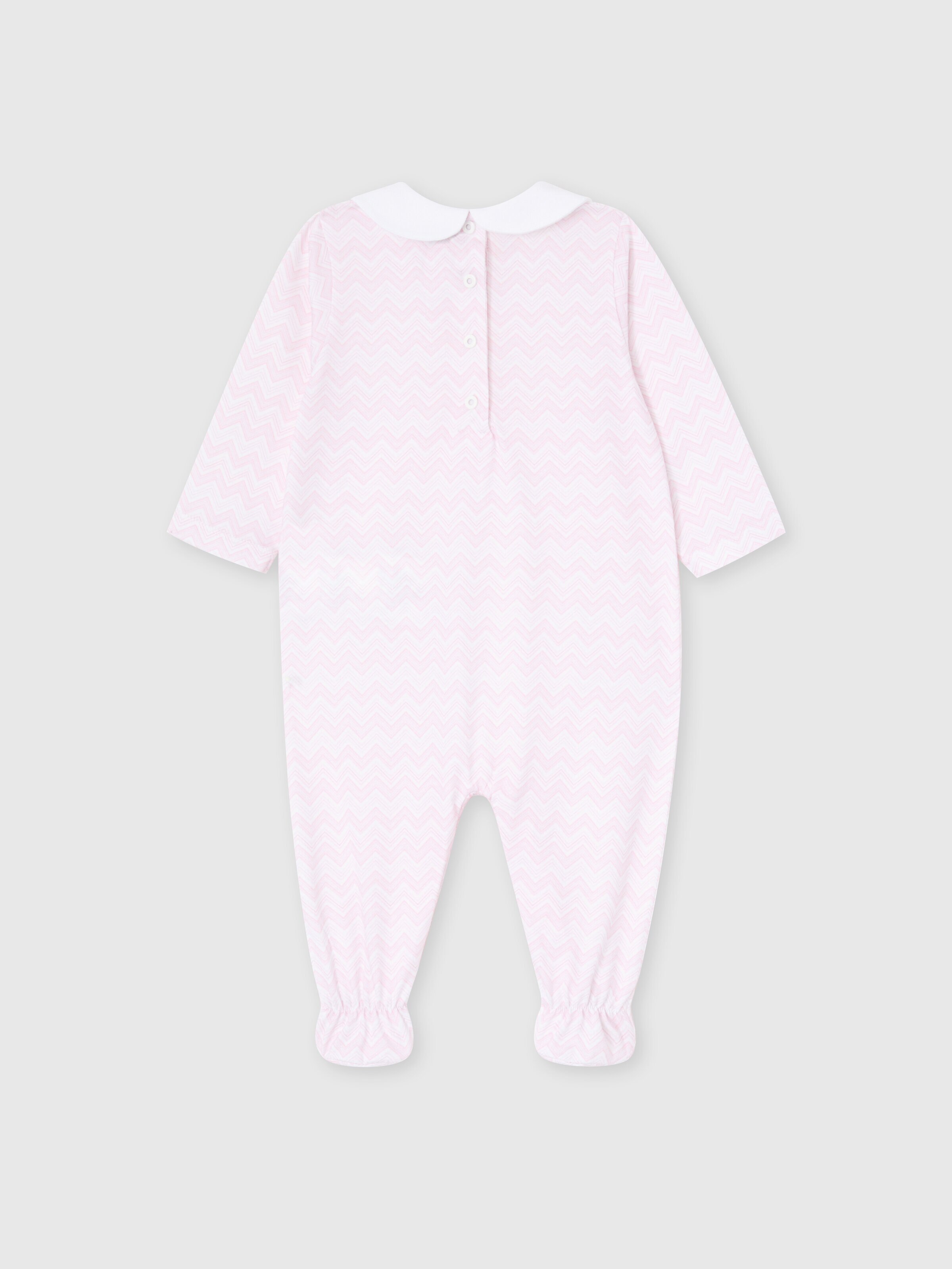 Conjunto de pelele y gorrito para recién nacido en 100 % algodón con estampado en zigzag, Blanco &  Rosa - 2