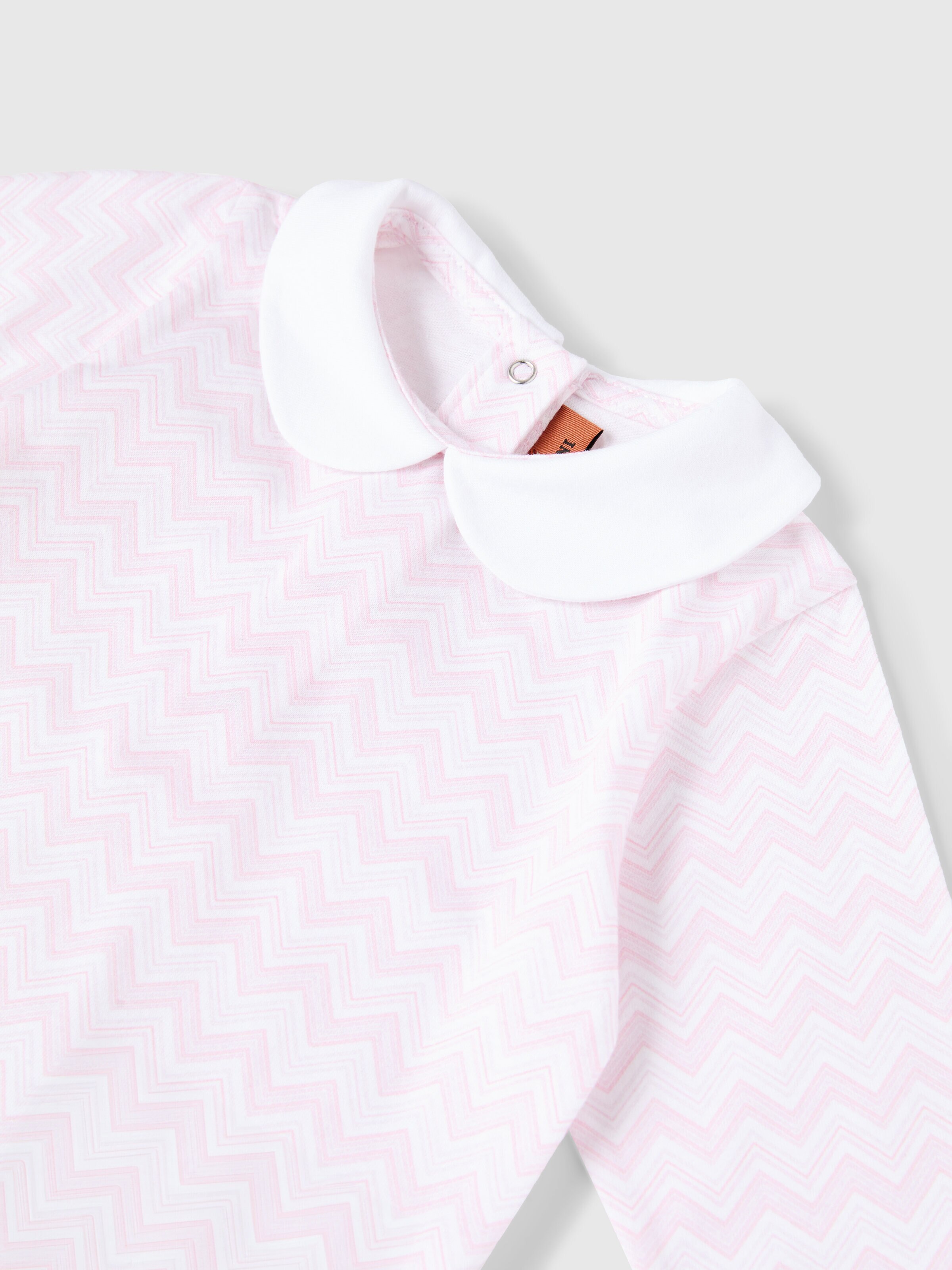 Conjunto de pelele y gorrito para recién nacido en 100 % algodón con estampado en zigzag, Blanco &  Rosa - 3