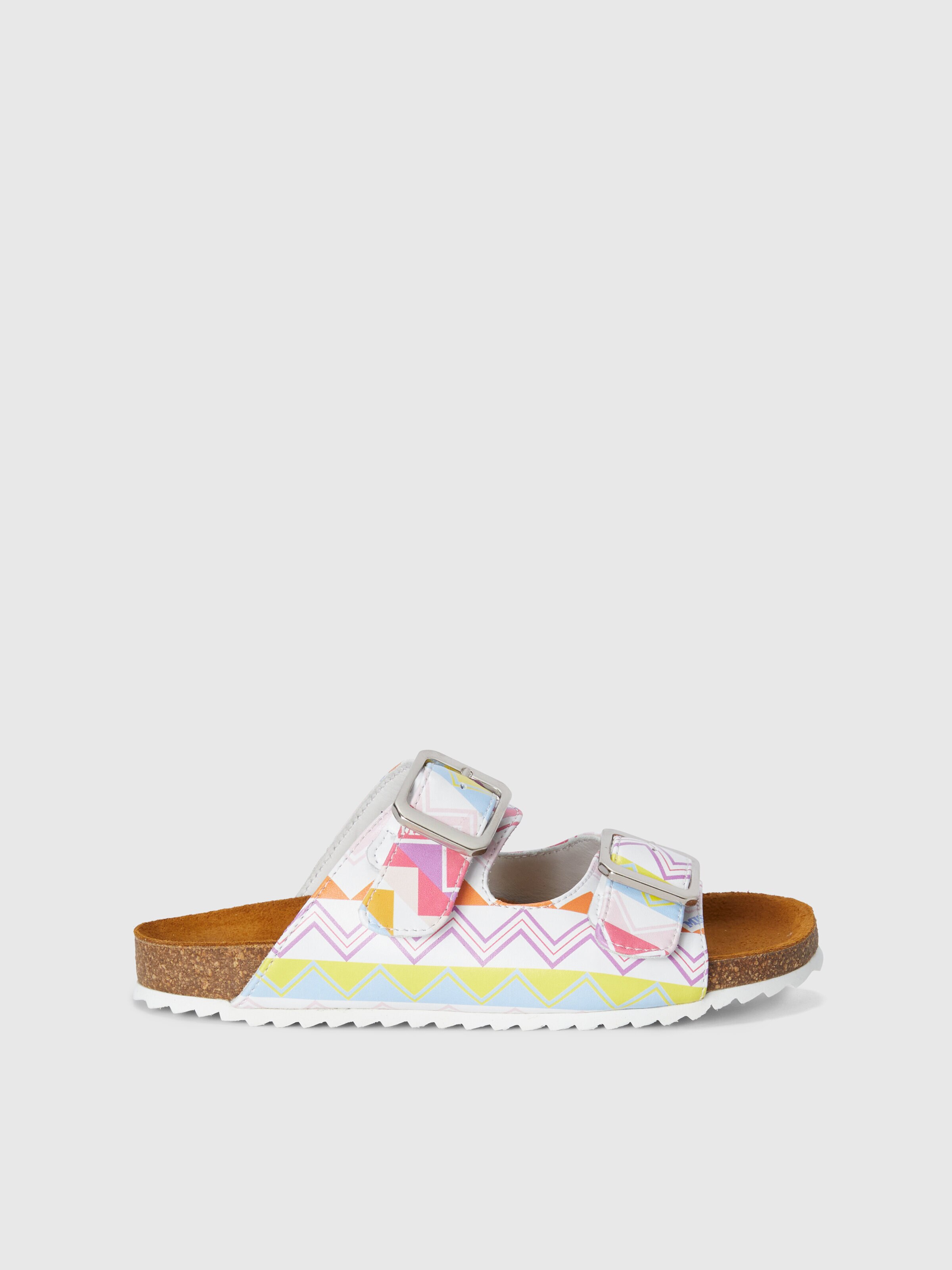 Sandals with double strap zig zag print, Multicoloured  - 0