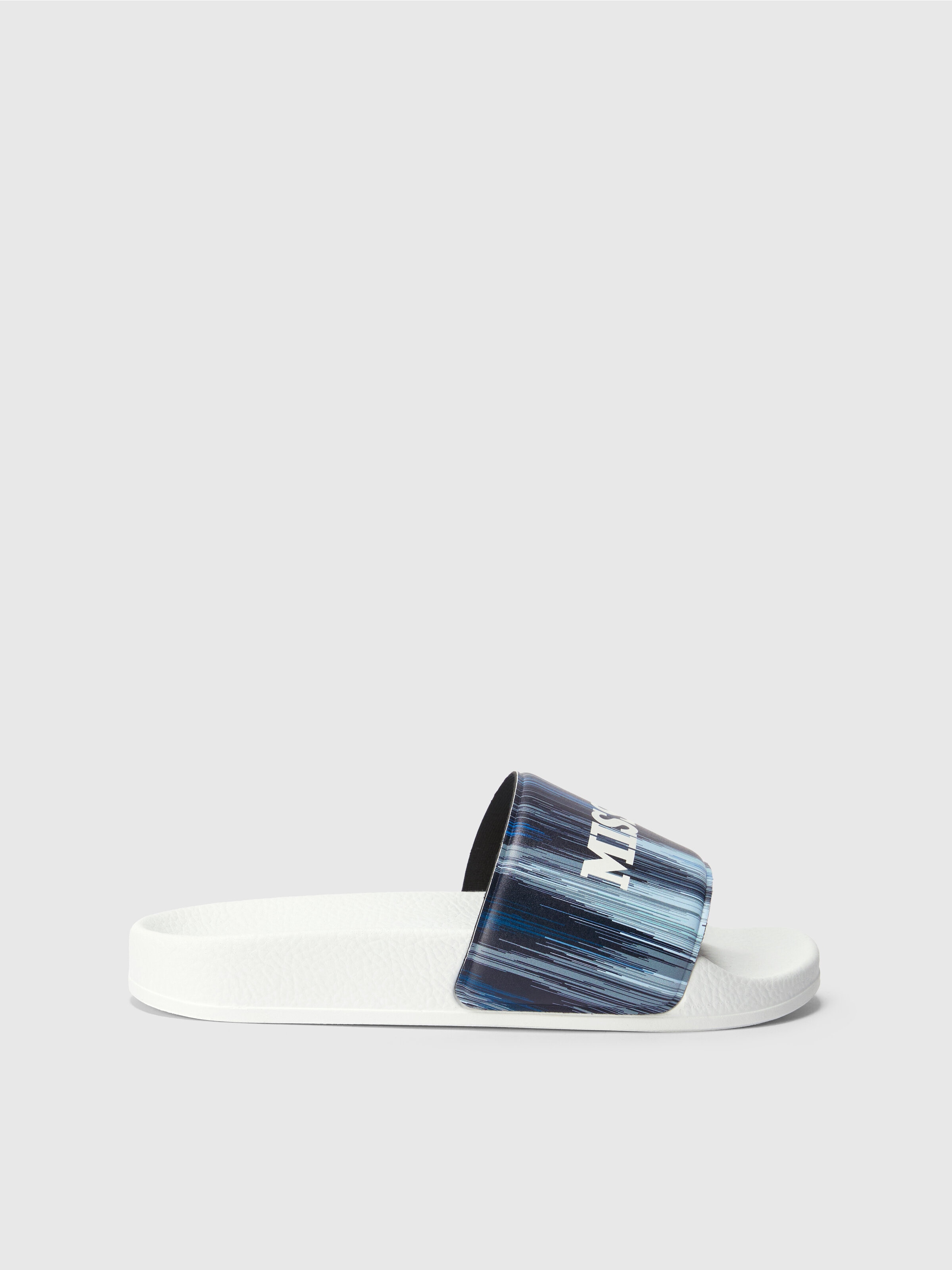 Sandali slip on rigati con logo, Bianco & Blu - 0