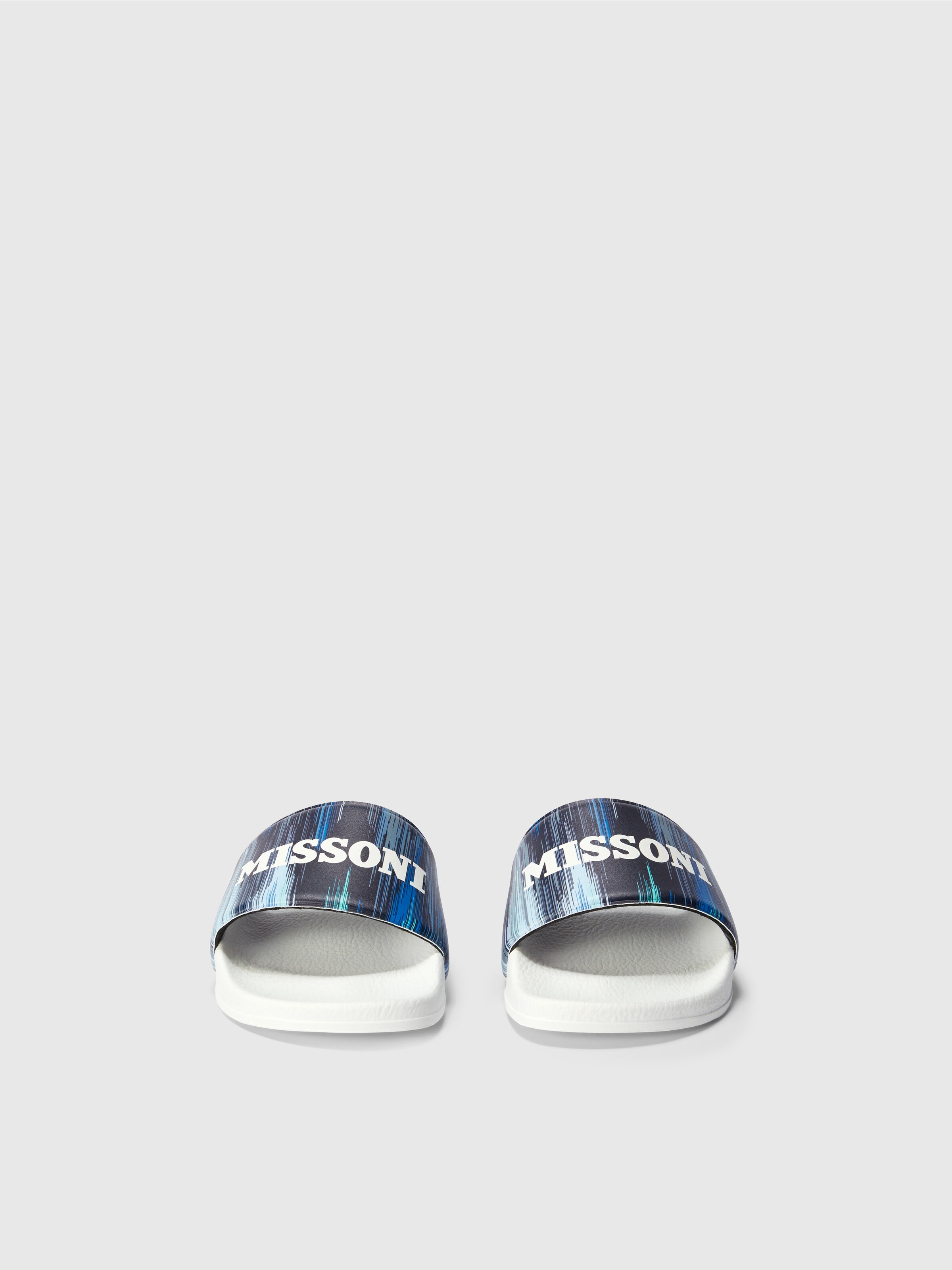 Sandali slip on rigati con logo, Bianco & Blu - 2