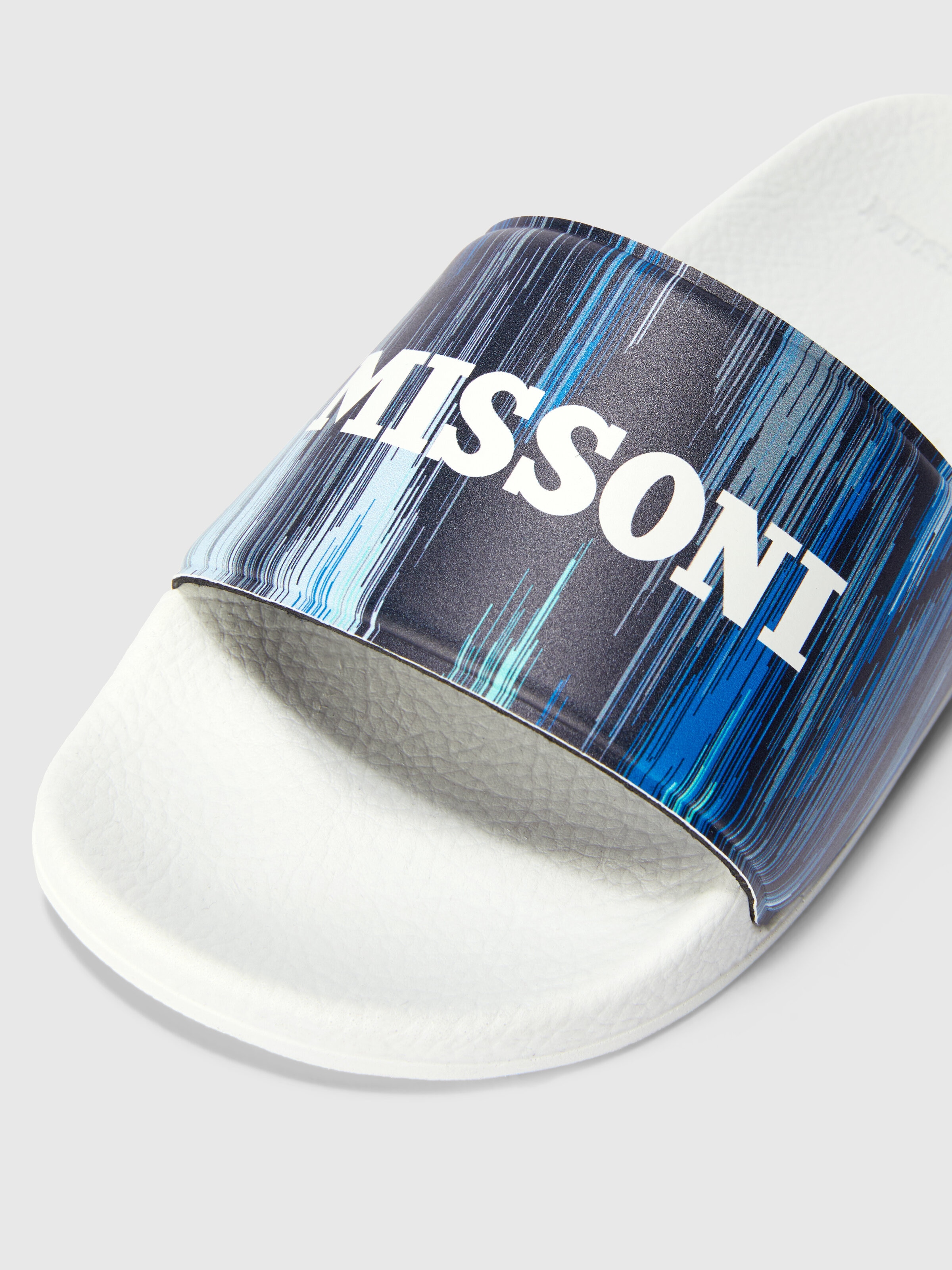 Sandali slip on rigati con logo, Bianco & Blu - 3