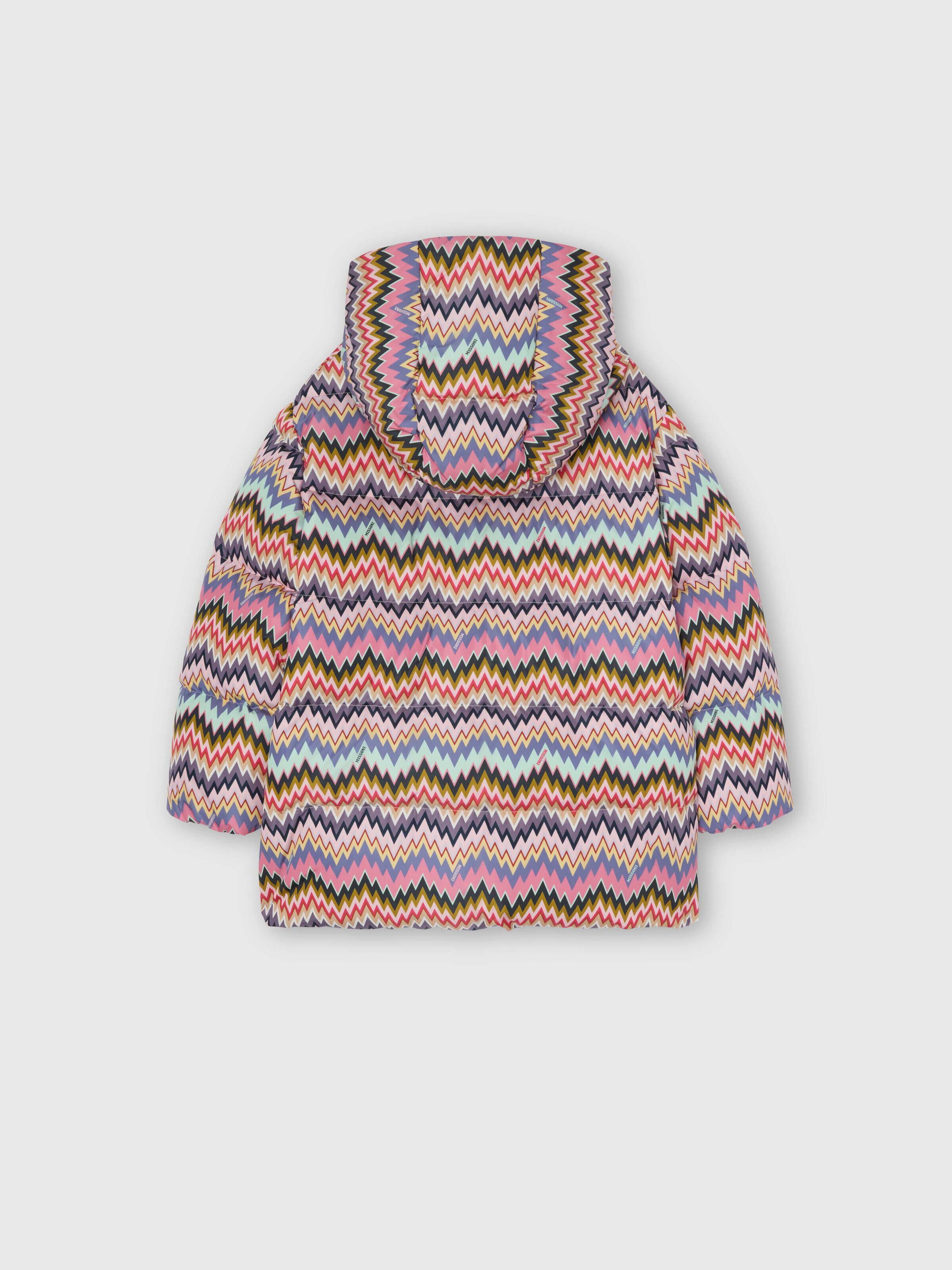 Zigzag-pattern hooded down jacket, Multicoloured  - 1