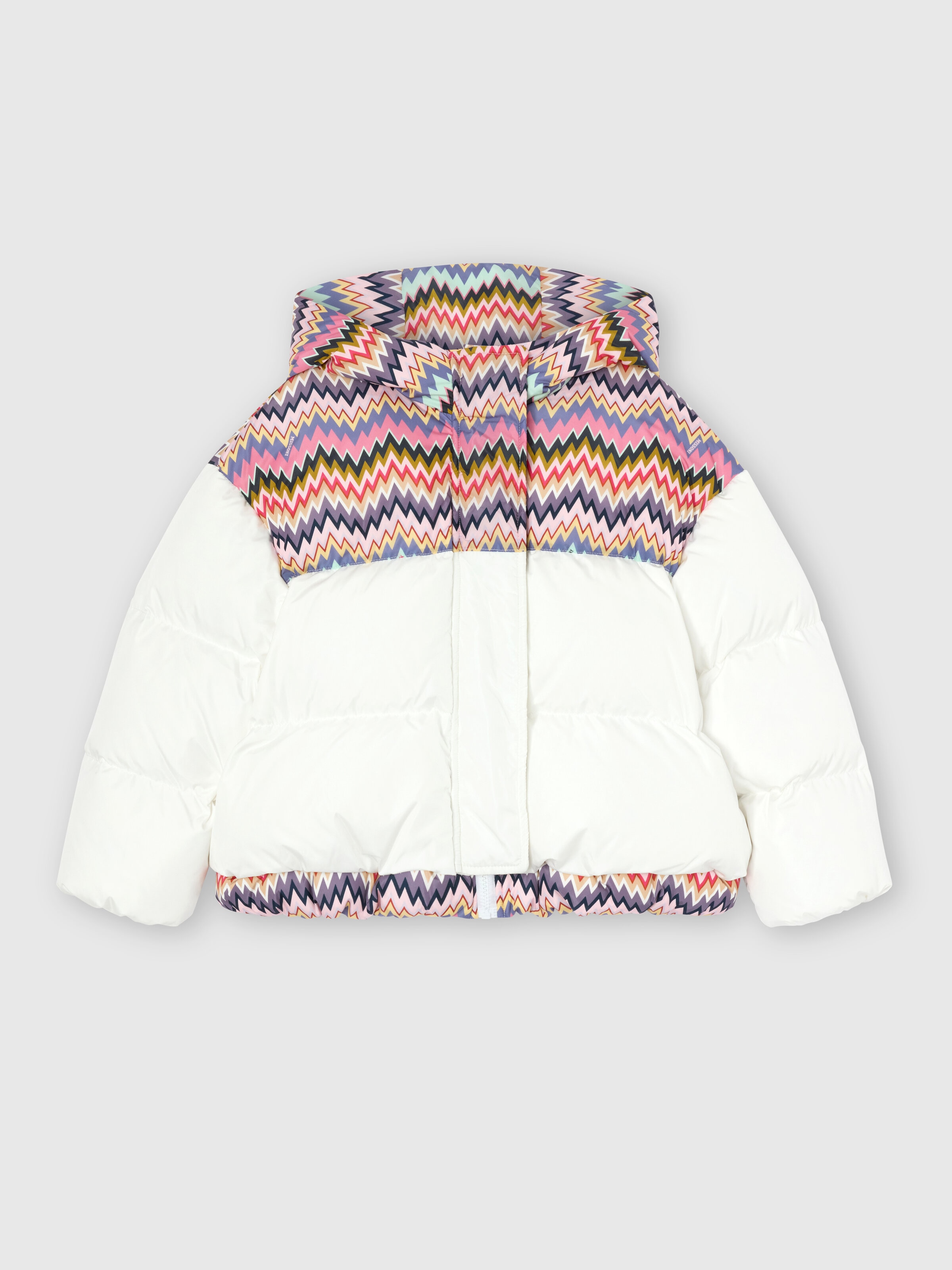 Hooded down jacket with zigzag inserts, Multicoloured  - 0
