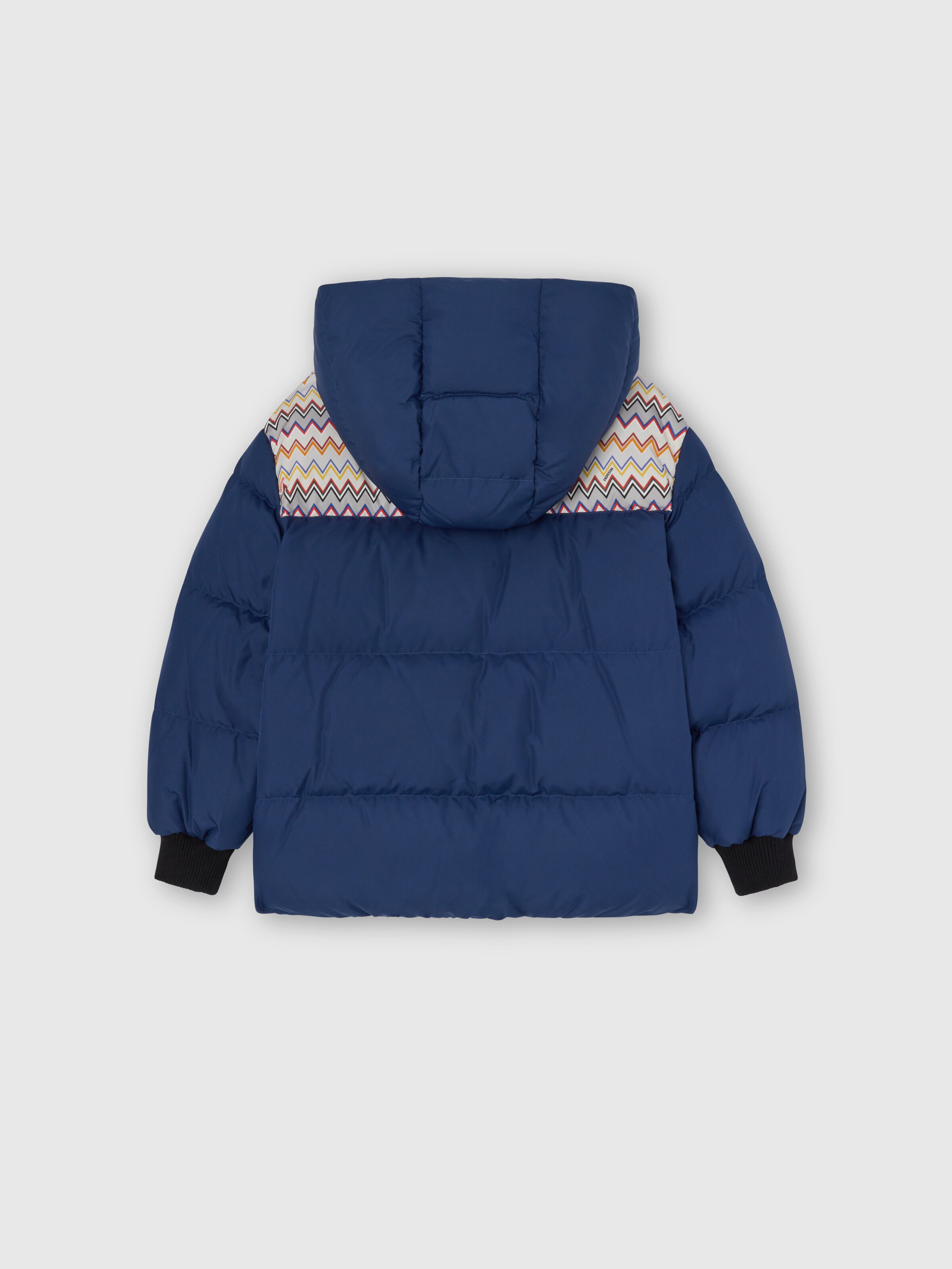 Hooded down jacket with zigzag inserts, Multicoloured  - 1