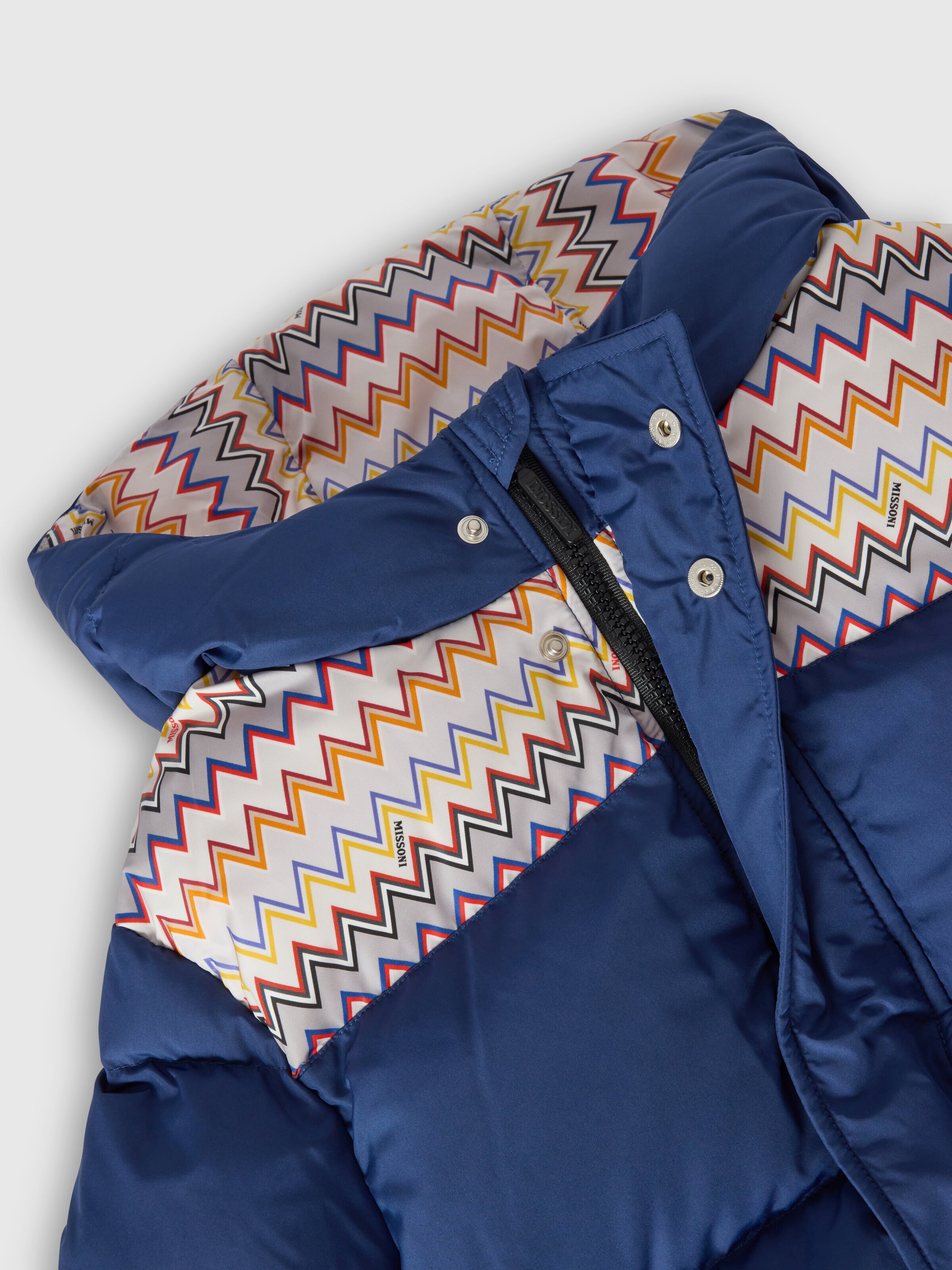 Hooded down jacket with zigzag inserts, Multicoloured  - 2