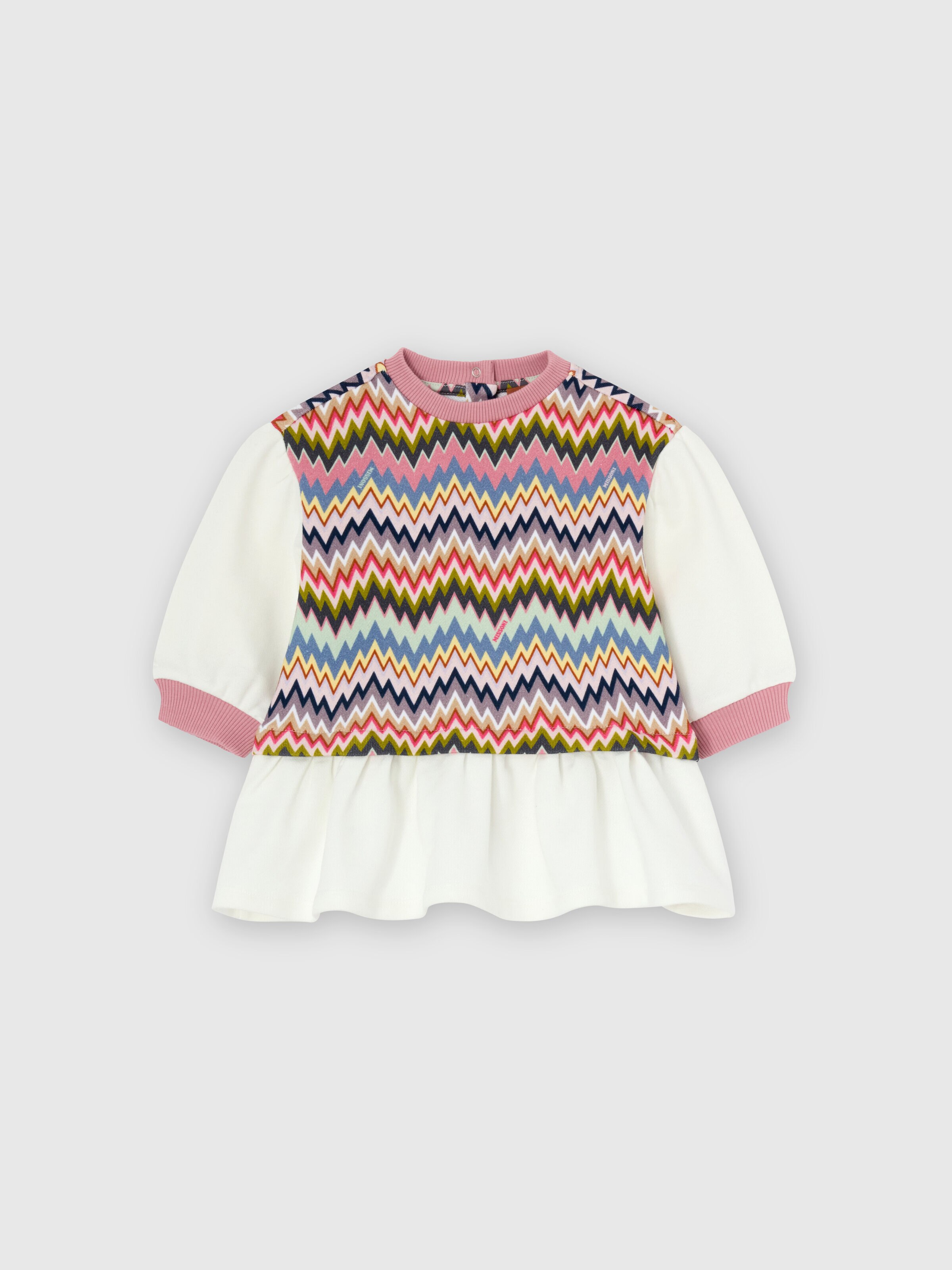 Cotton dress with zigzag inserts, Multicoloured  - 0