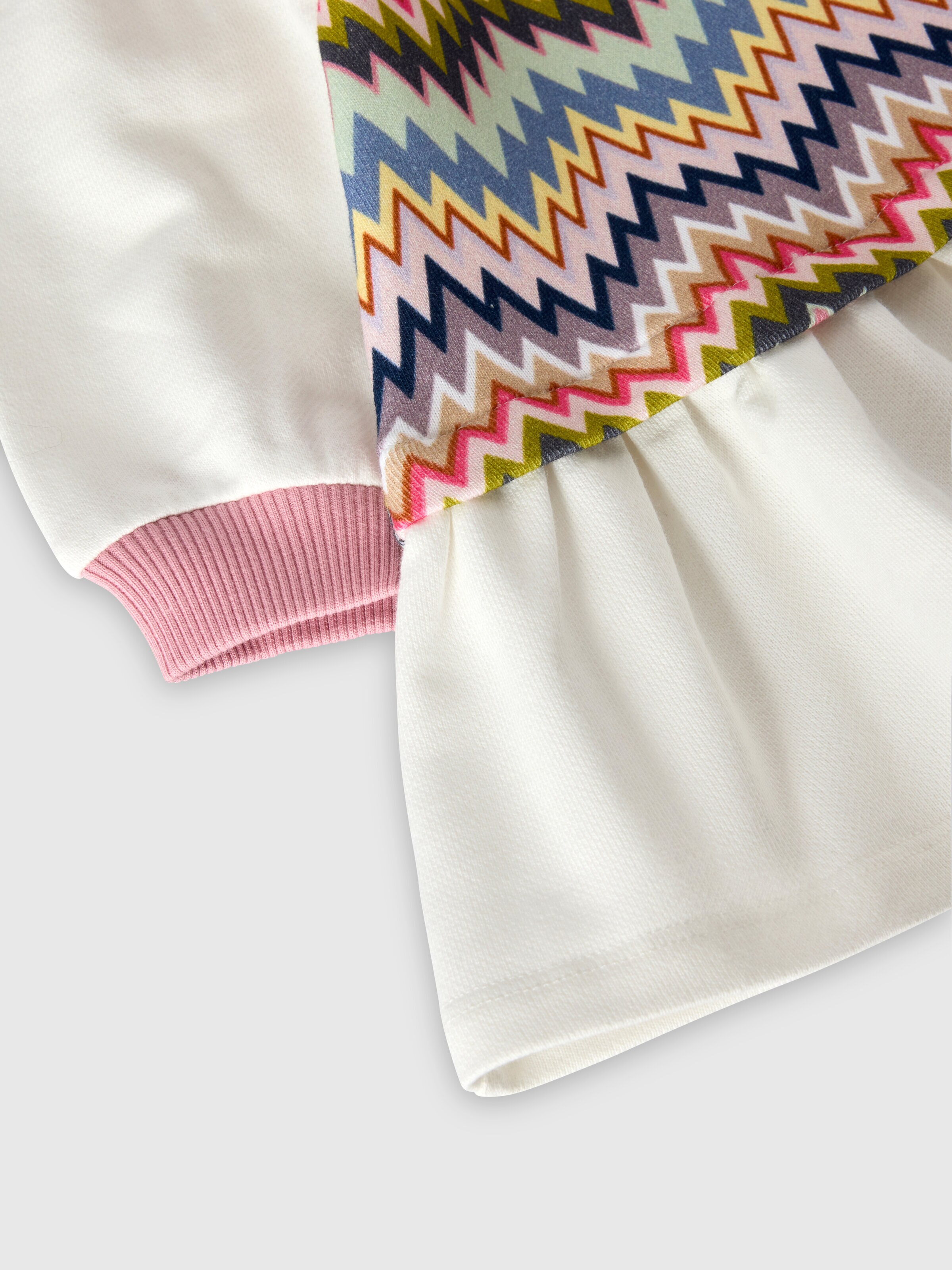 Cotton dress with zigzag inserts, Multicoloured  - 3