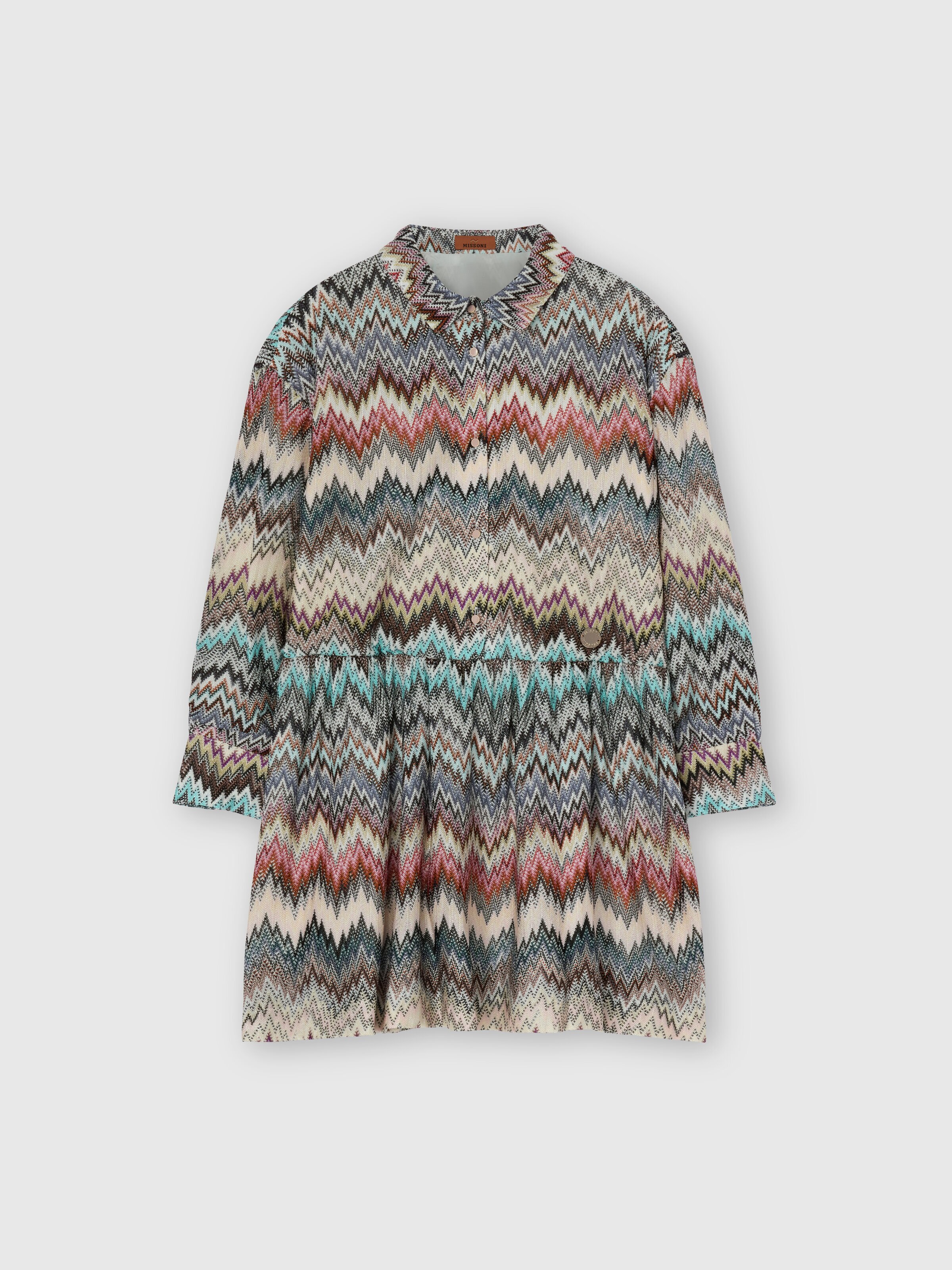 Viscose dress with zigzag pattern and flounce, Multicoloured  - 0