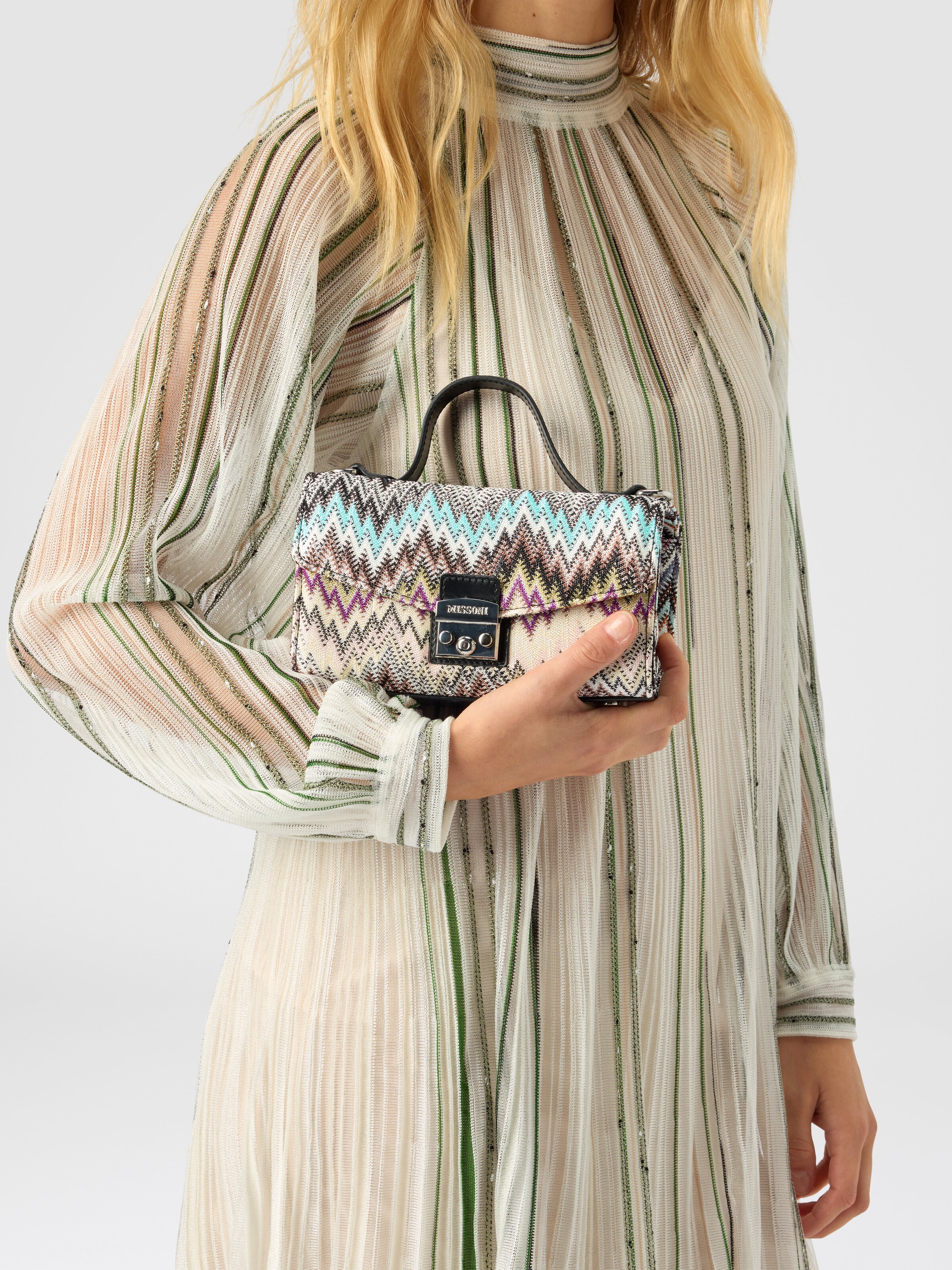 Shoulder bag in viscose, Multicoloured  - 4