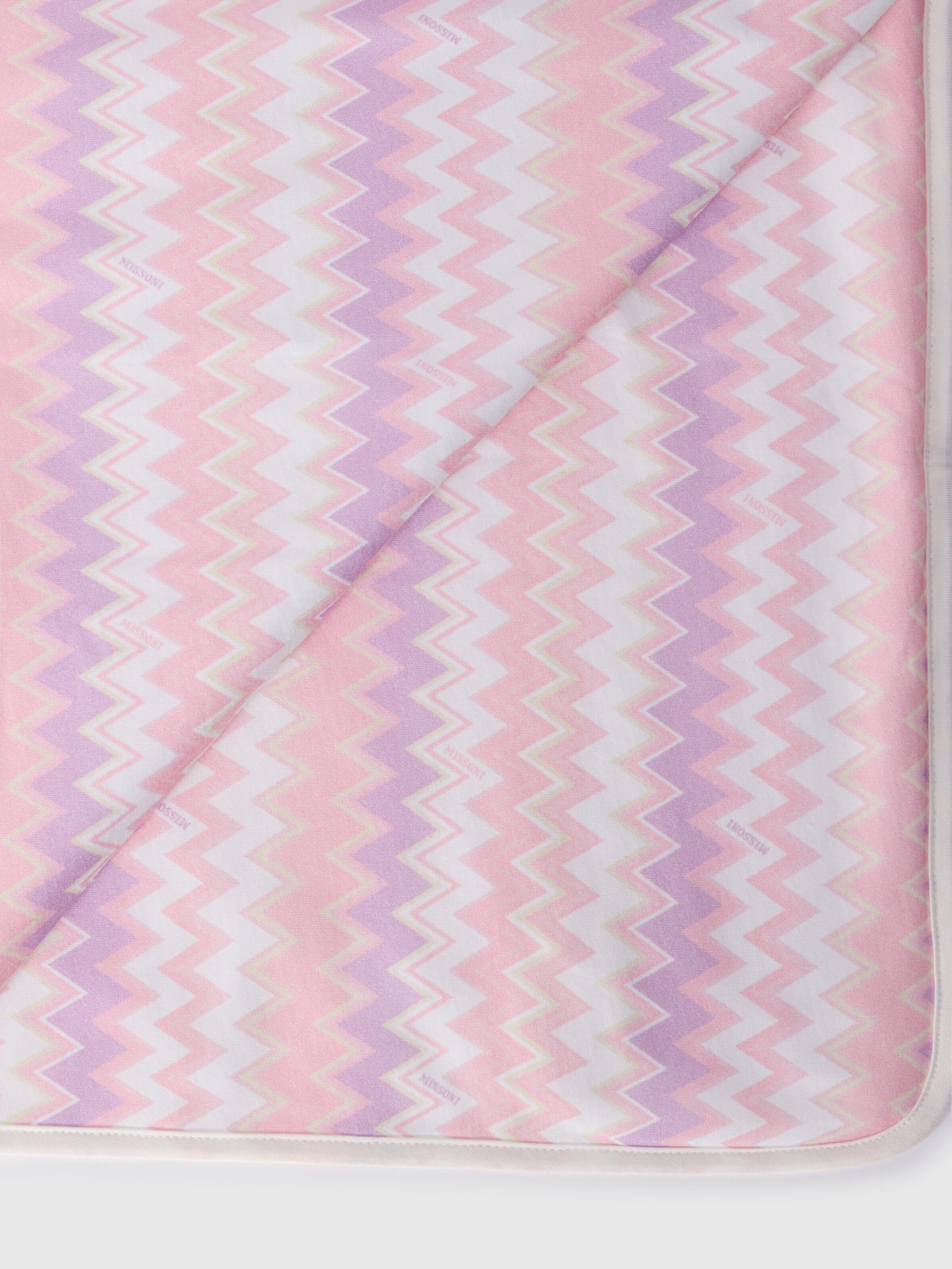 Couverture en pur coton, Blanc & Rose - 1