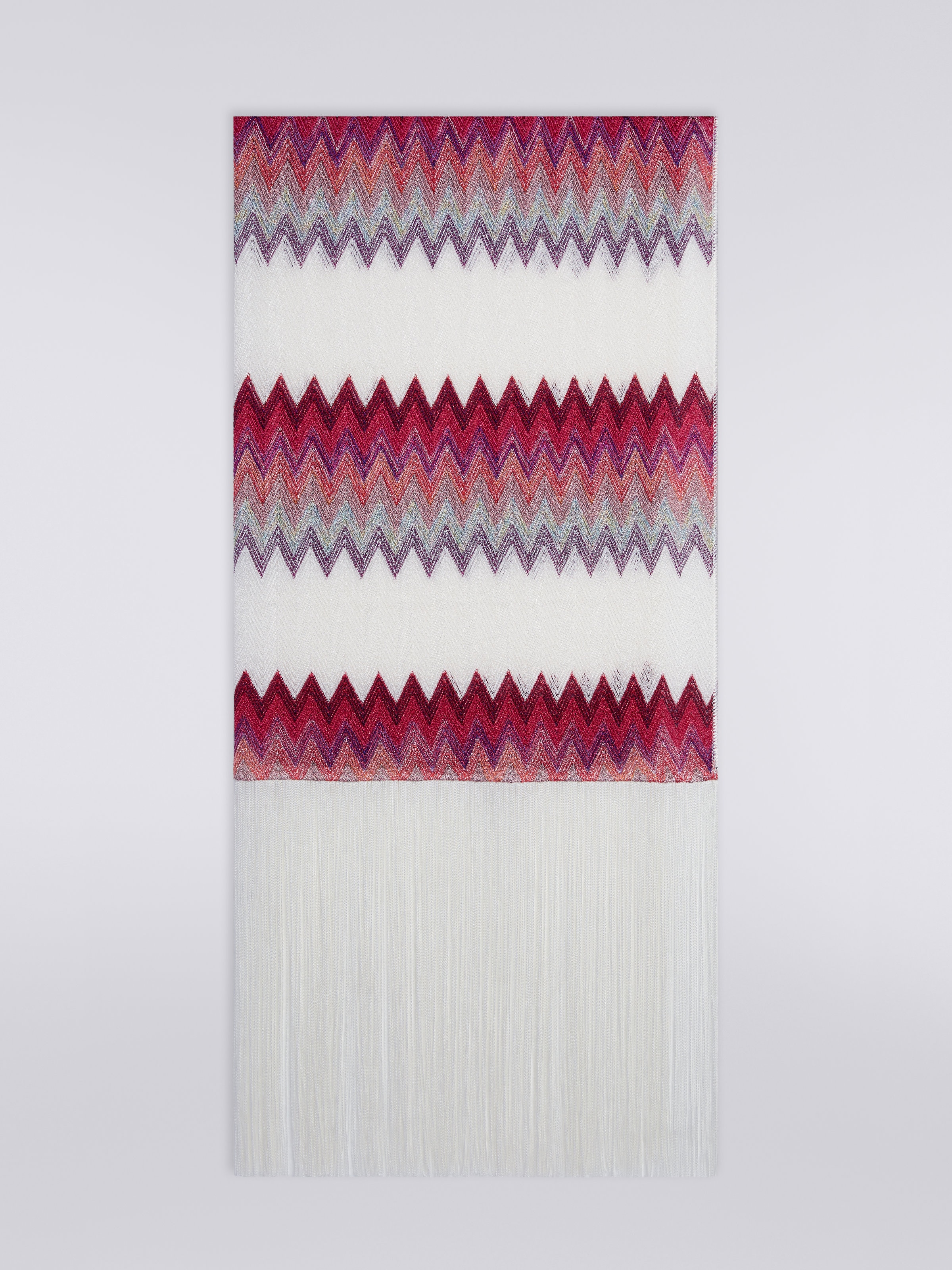 Chevron modal stole with lurex and fringes, Multicoloured  - 0
