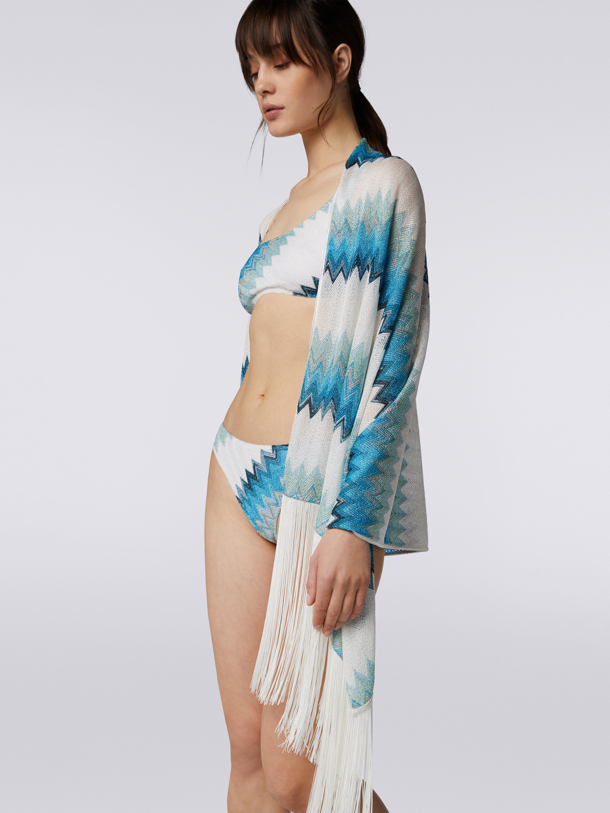Chevron modal stole with lurex and fringes, Multicoloured  - 2