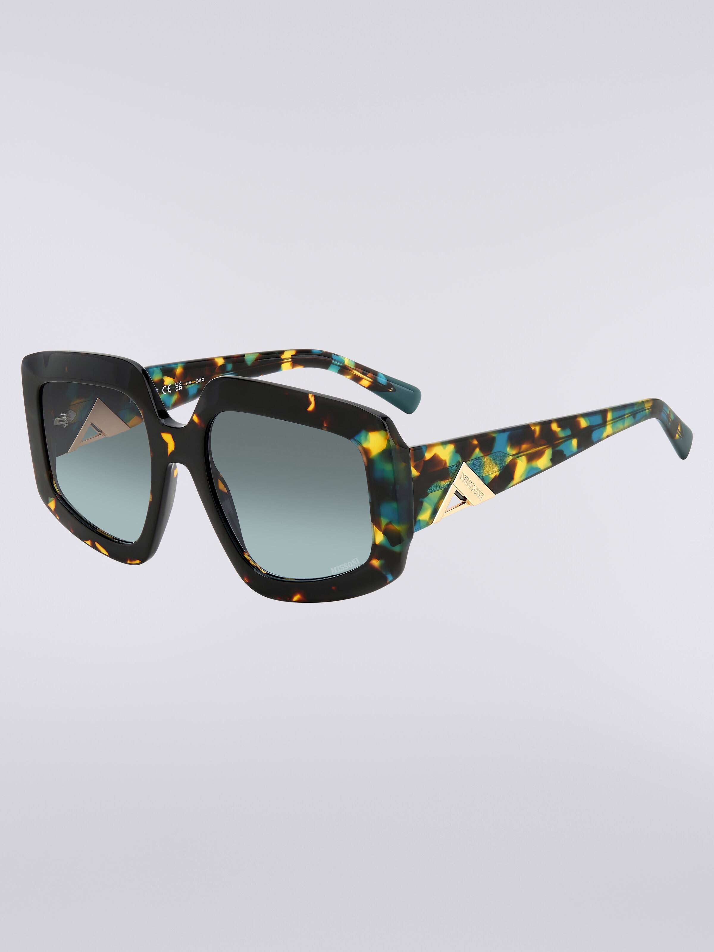 Squared sunglasses with triangle shaped metal trim , Multicoloured  - 1
