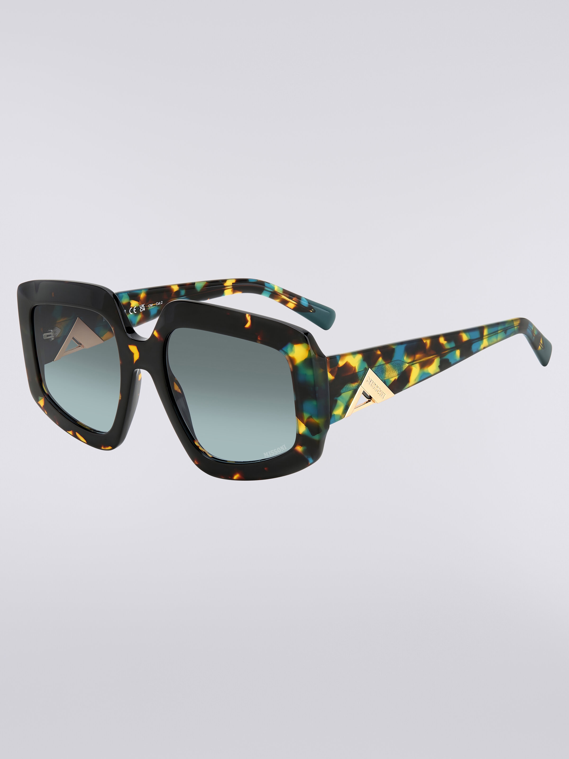 Squared sunglasses with triangle shaped metal trim, Multicoloured  - 1