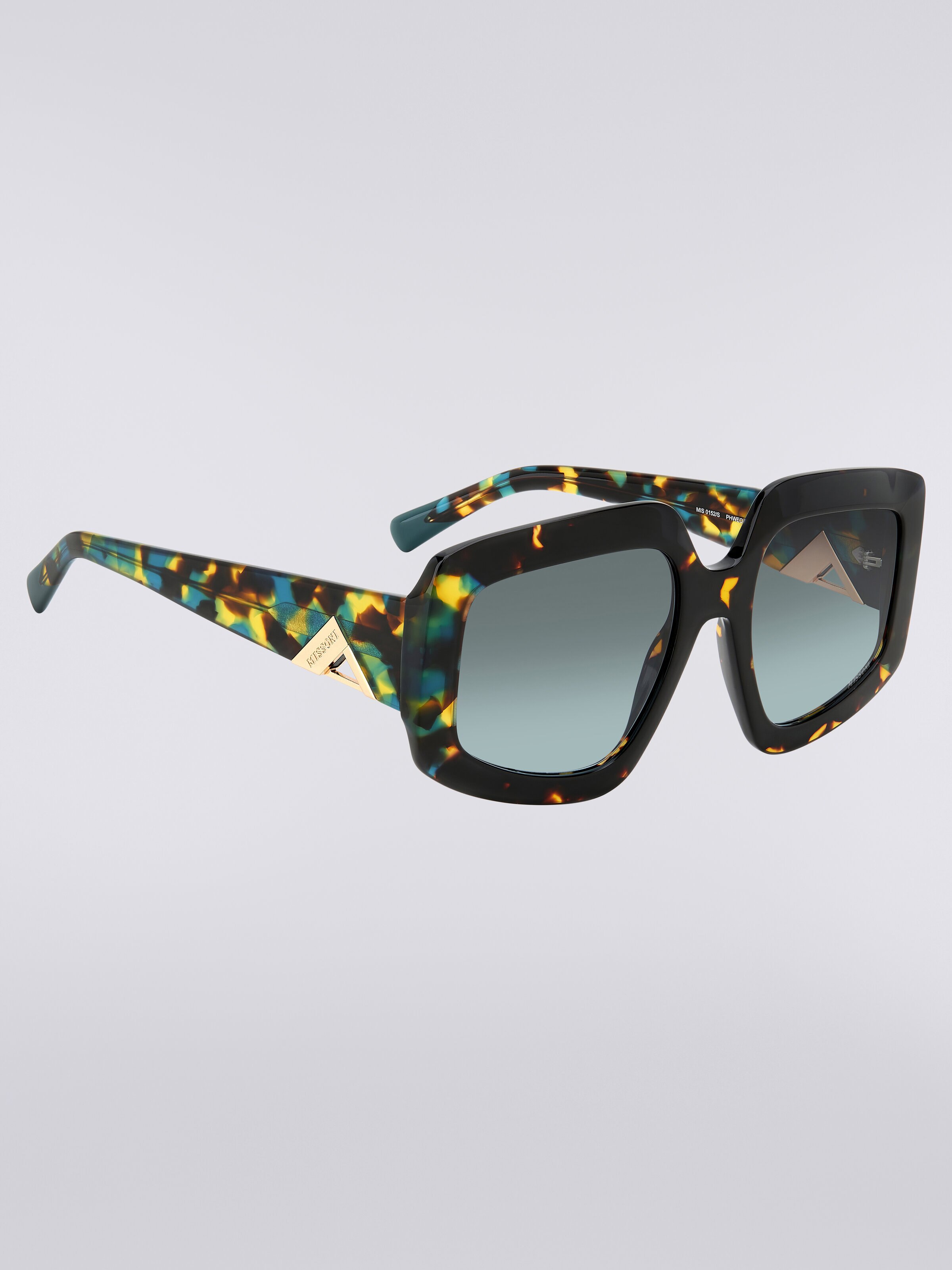 Squared sunglasses with triangle shaped metal trim, Multicoloured  - 2