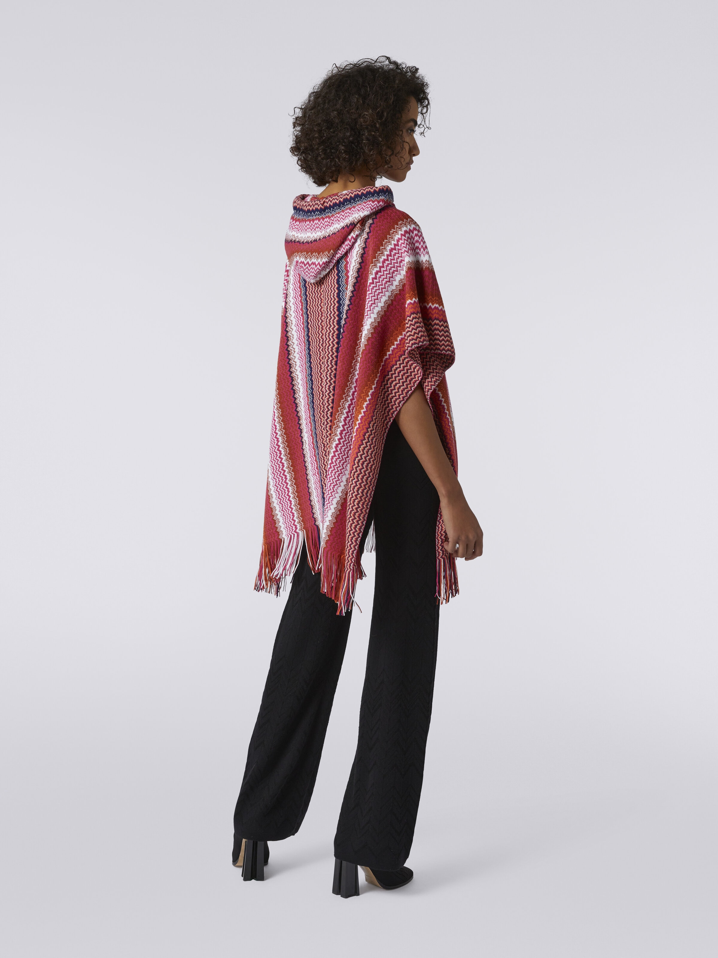 Zigzag wool blend poncho with frayed edge, Multicoloured  - 3