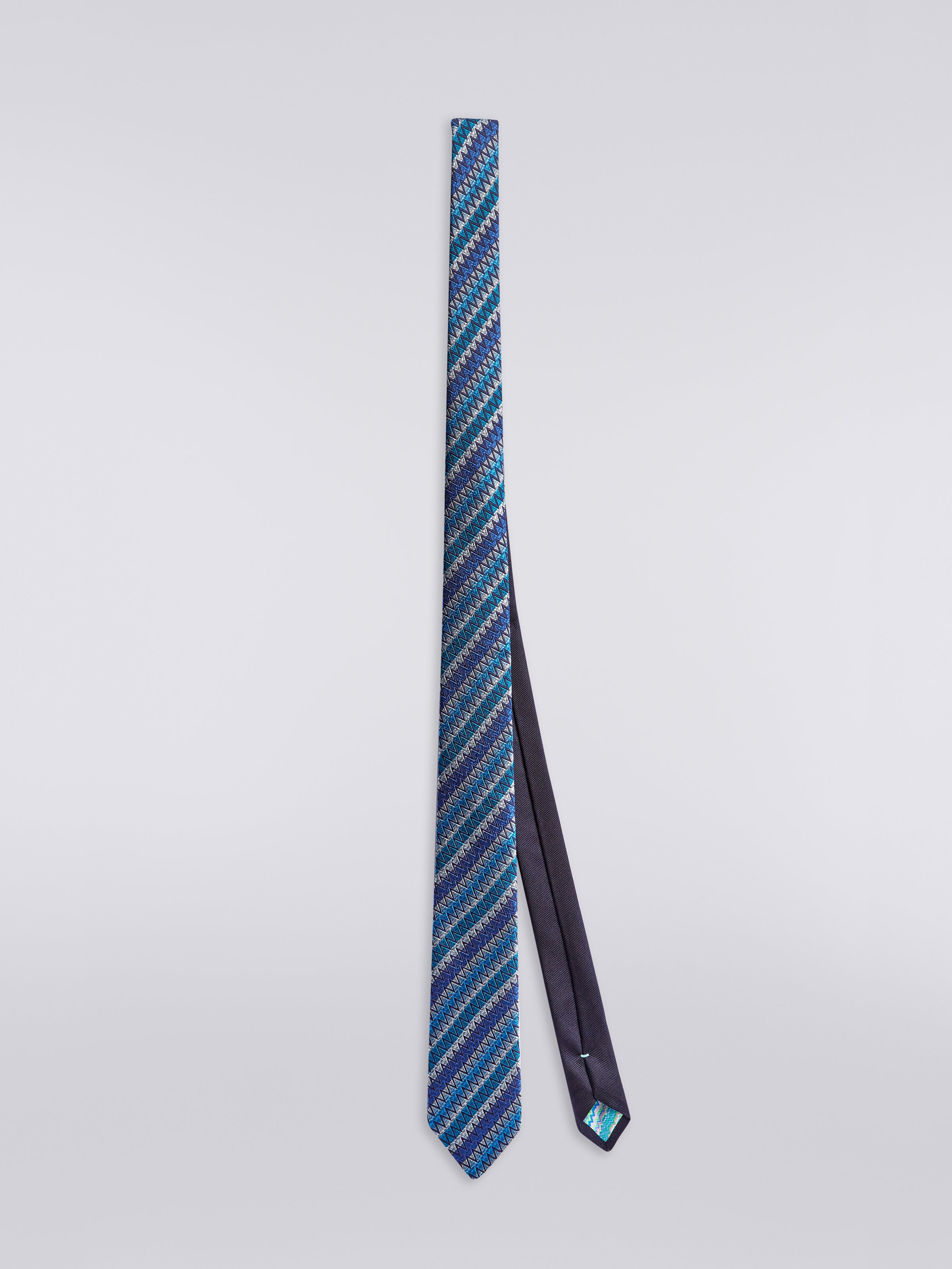 Cravate en soie à rayures diagonales et zigzag, Multicolore  - 0