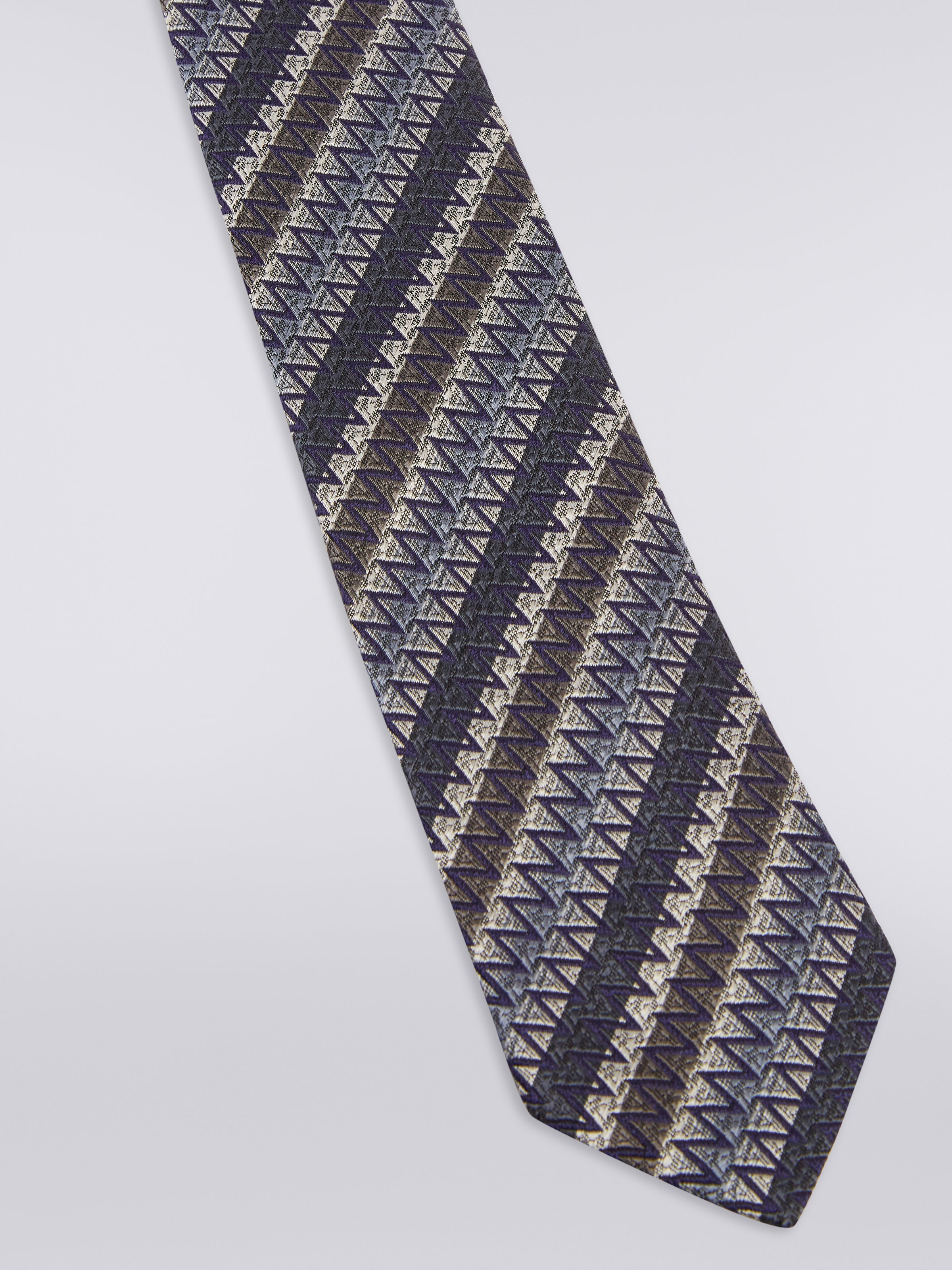 Corbata de seda con rayas oblicuas y en zigzag, Multicolor  - 1