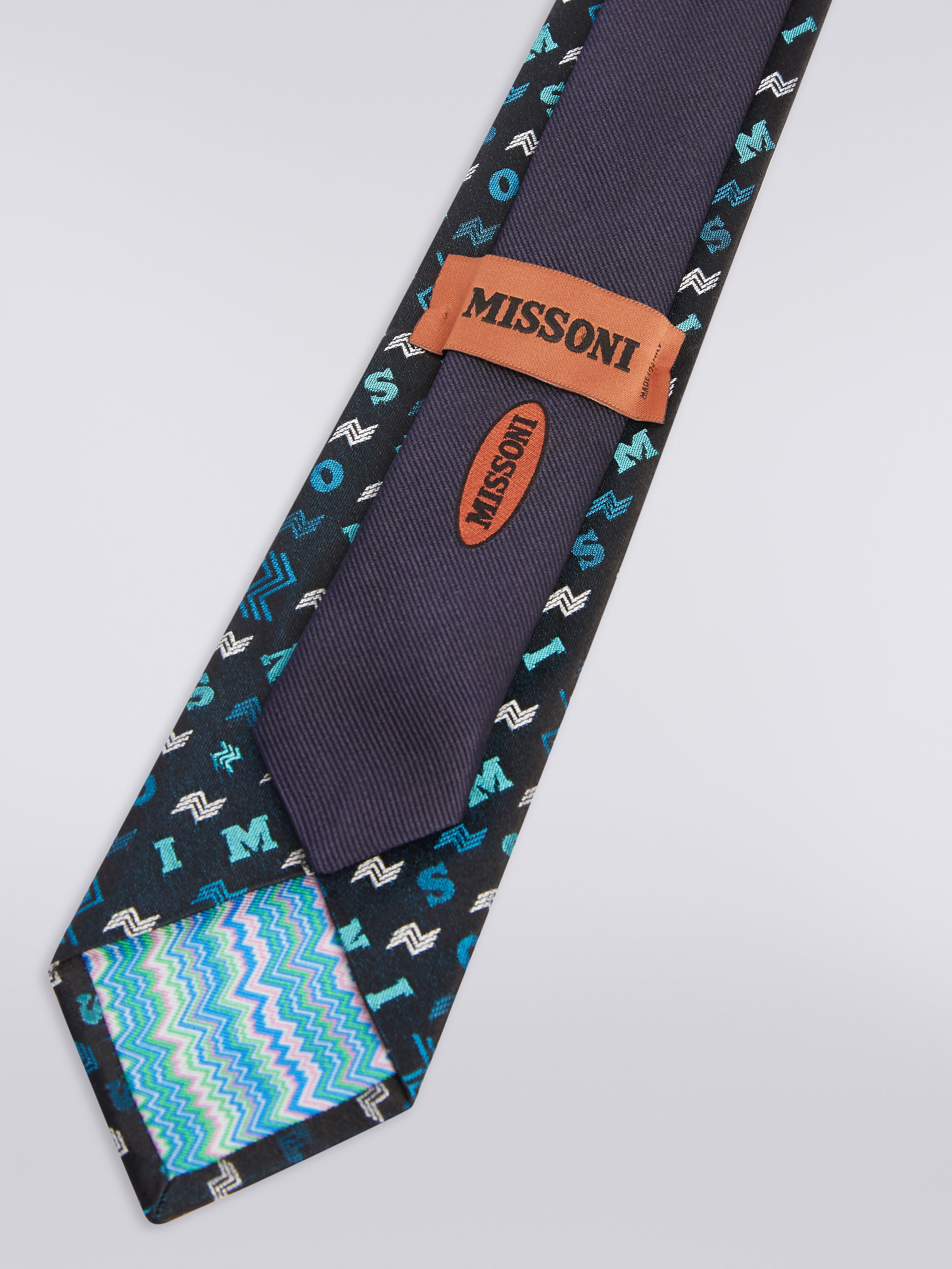 Silk tie with logo lettering, Multicoloured  - 2