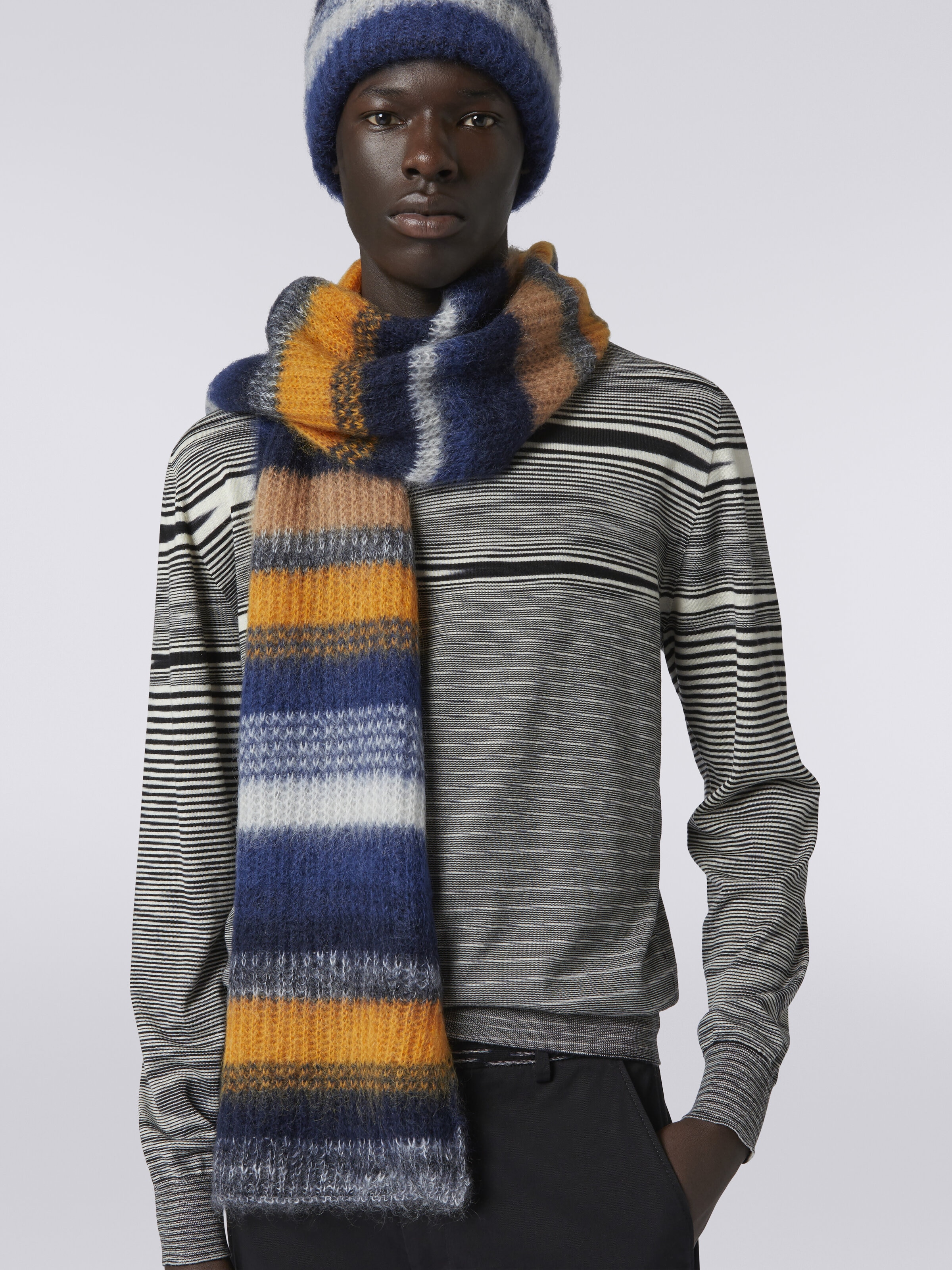 Striped mohair blend scarf, Multicoloured  - 2